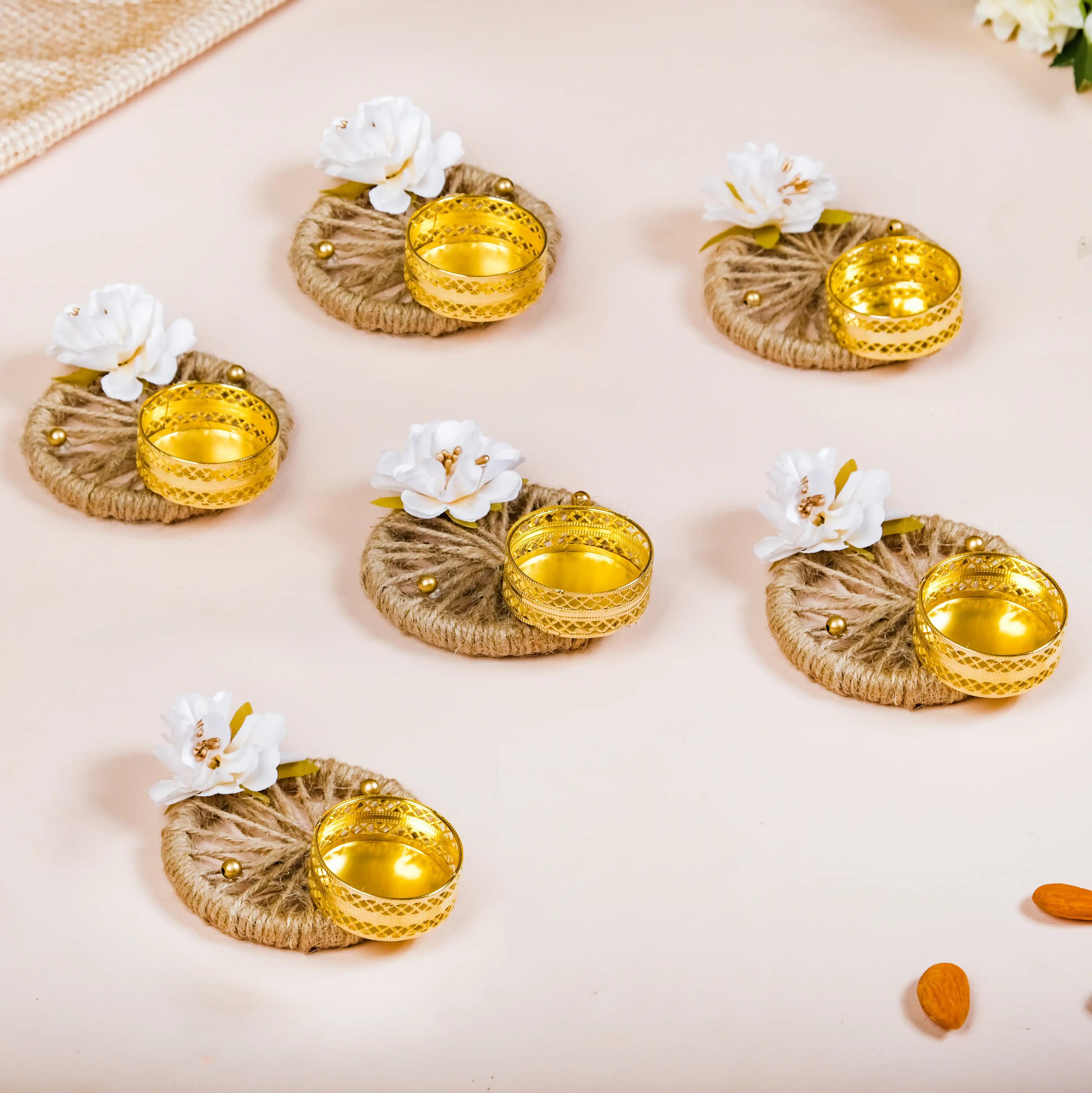 Sustainable Jute Tealight Holder Set Of 6 White - Image 2
