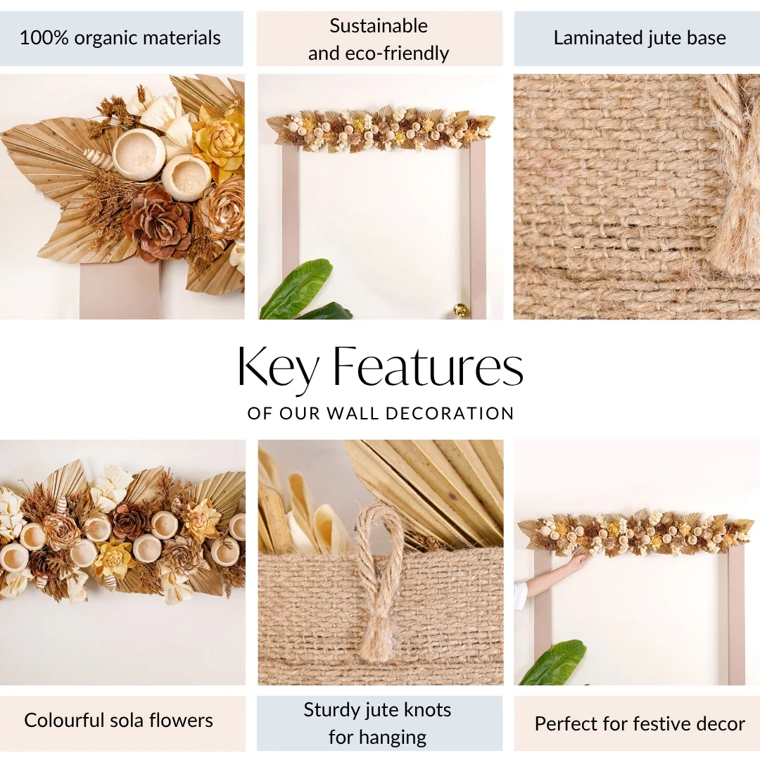 Sustainable Jute Wall Hanging Toran Shola Cups And Palm Spears - Image 5