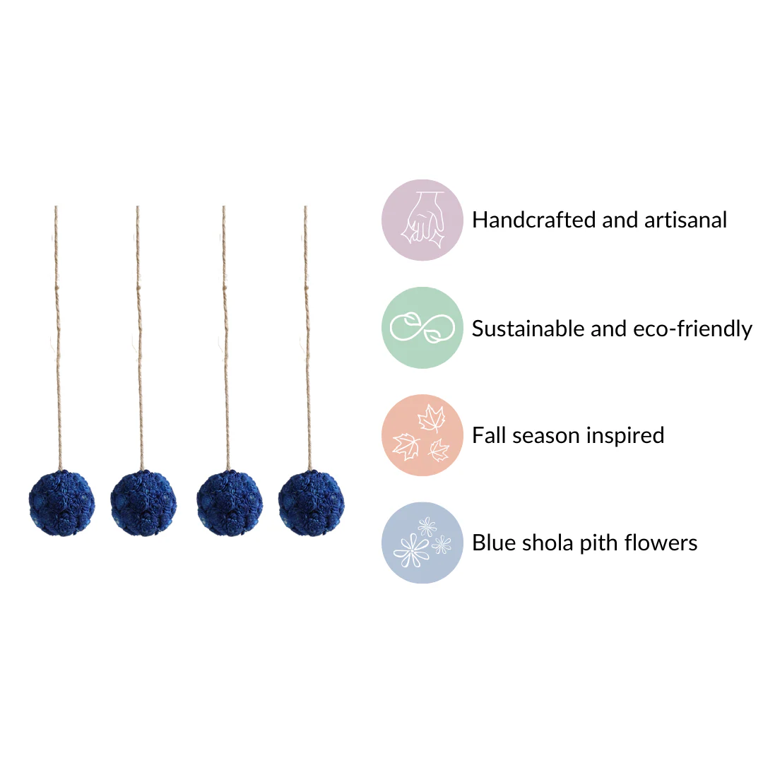 Sustainable Sola Blue Flower Ball Wall Hanging Set Of 4 - Image 4