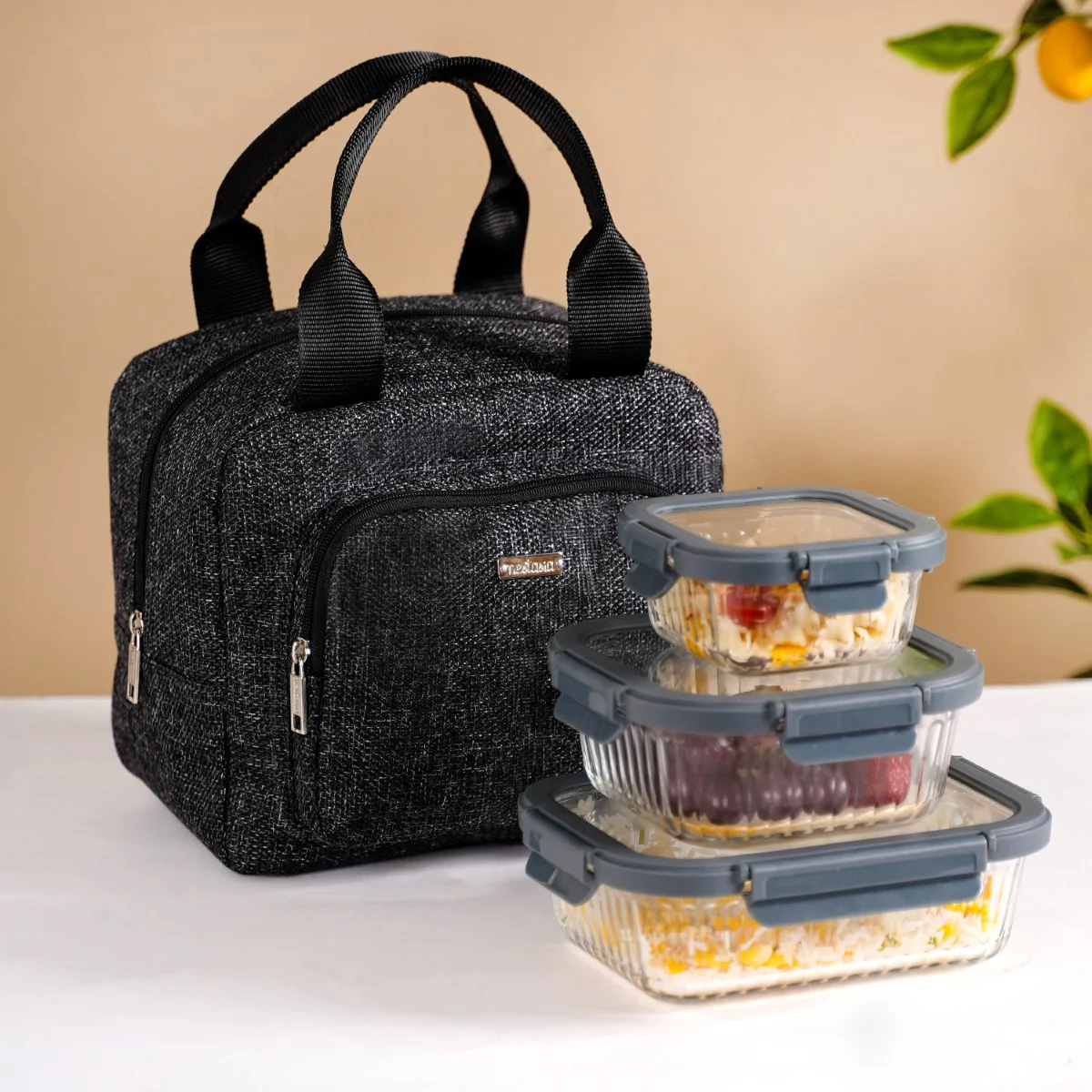 Sustainable Thermal Insulated Jute Lunch Bag Black - Image 2