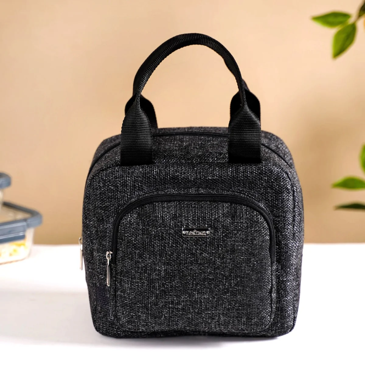 Sustainable Thermal Insulated Jute Lunch Bag Black - Image 8