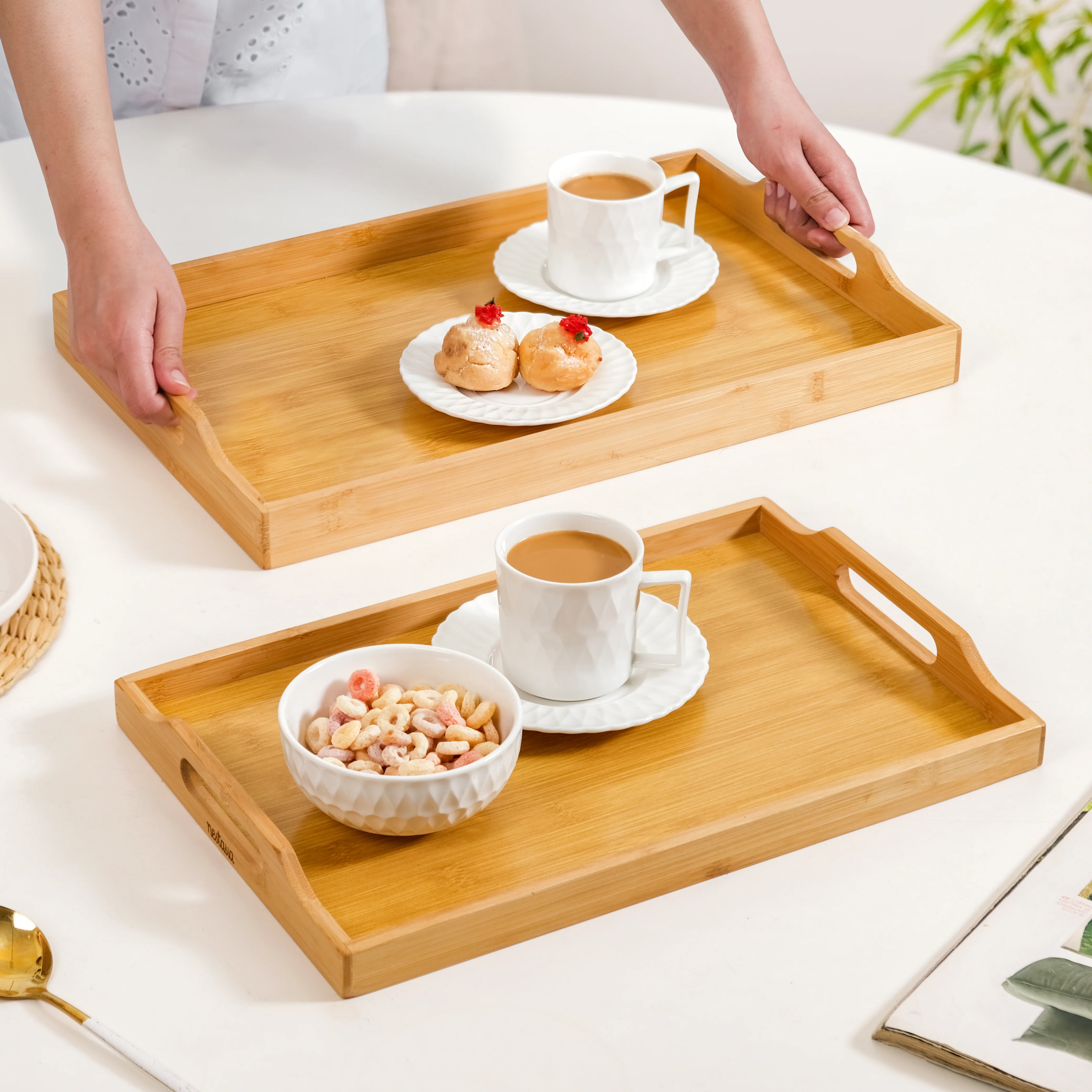 Sustainable Wooden Serving Tray Set Of 2 - Image 2
