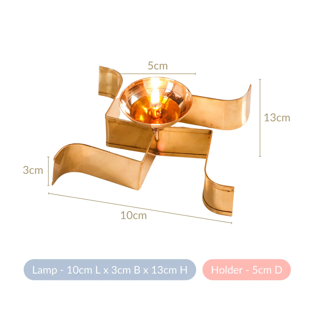 Swastik Brass Oil Tealight Diya Set Of 2 Large Gold - Image 5