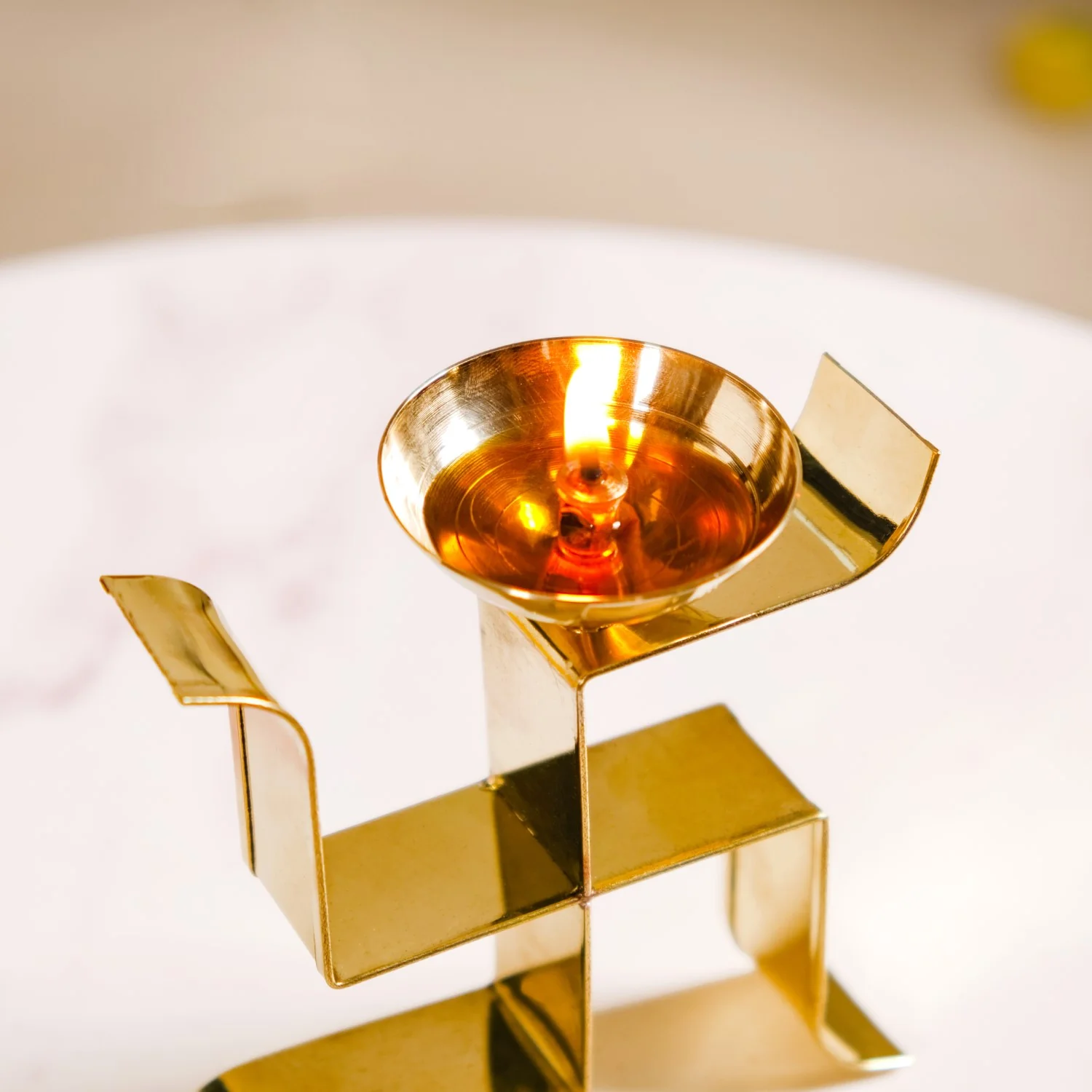 Swastik Oil Lamp Votive Set Of 2 Small Gold - Image 7