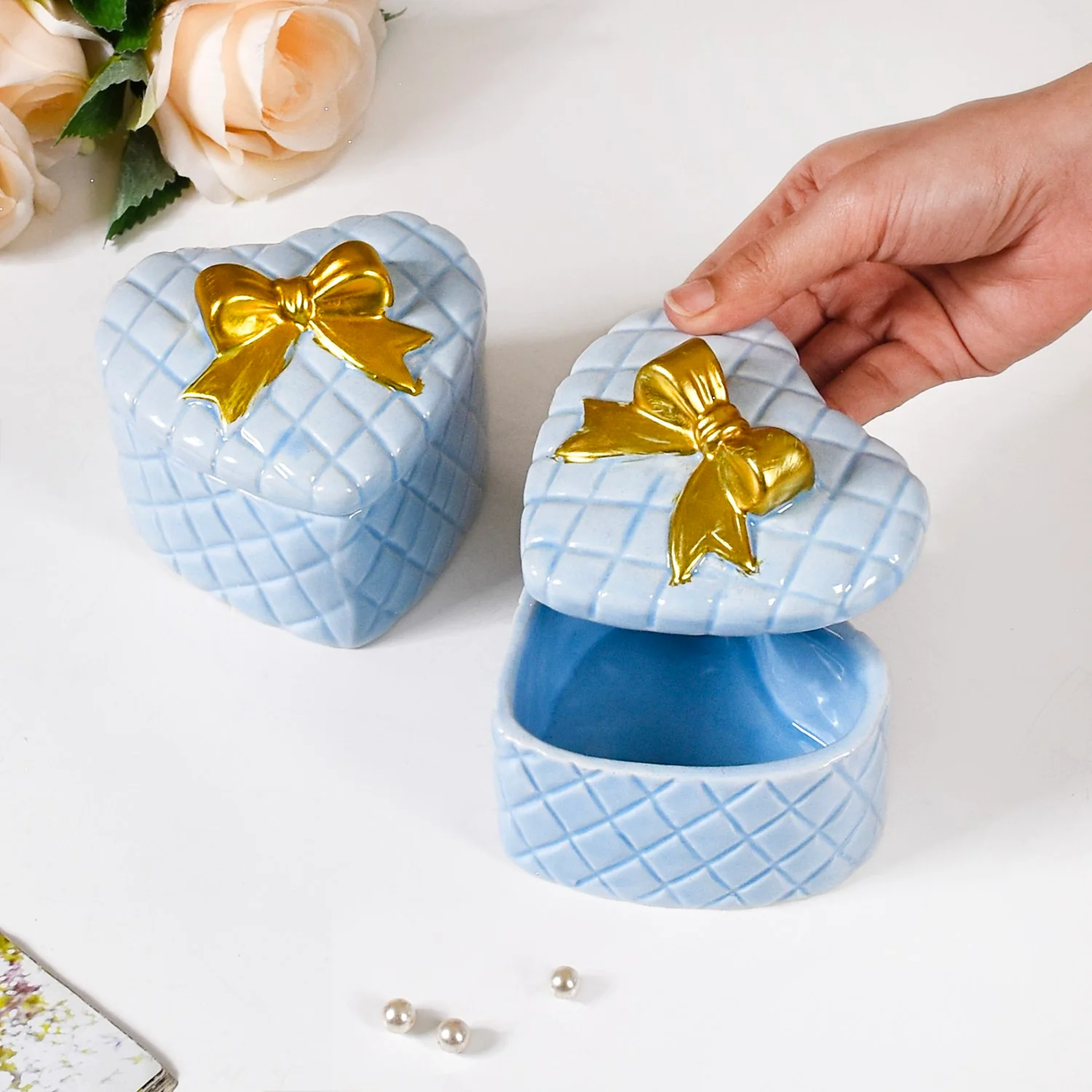 Sweetheart Trinket Ceramic Gift Box Set Of 2 Baby Blue - Image 6