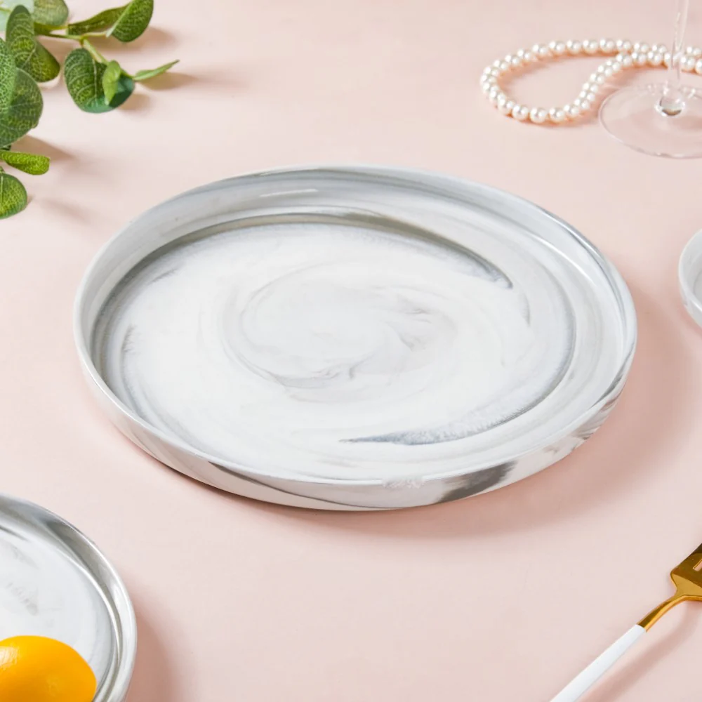 Swirl Snack Ceramic Dinner Plate Grey 10.5 Inch - Image 2