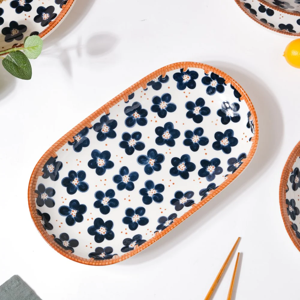 Sylvan Floral Patterned Ceramic Long Plate 11.5 Inch - Image 7