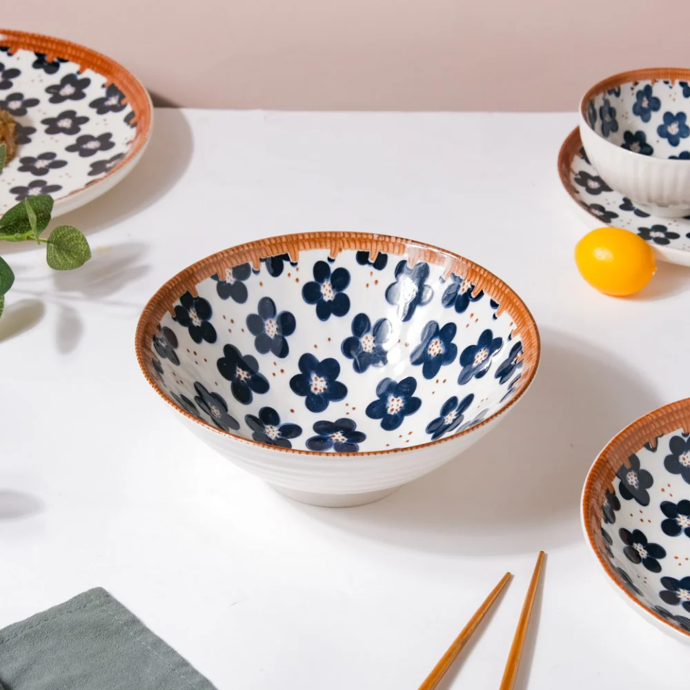 Sylvan Floral Patterned Ceramic Ramen Bowl 8 Inch 750 ml