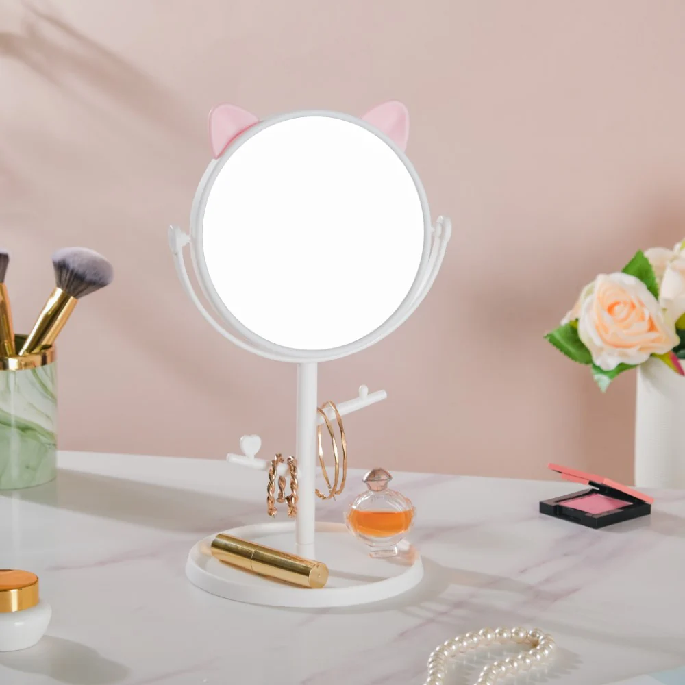 Tabletop Vanity Cat Mirror With Organizer White