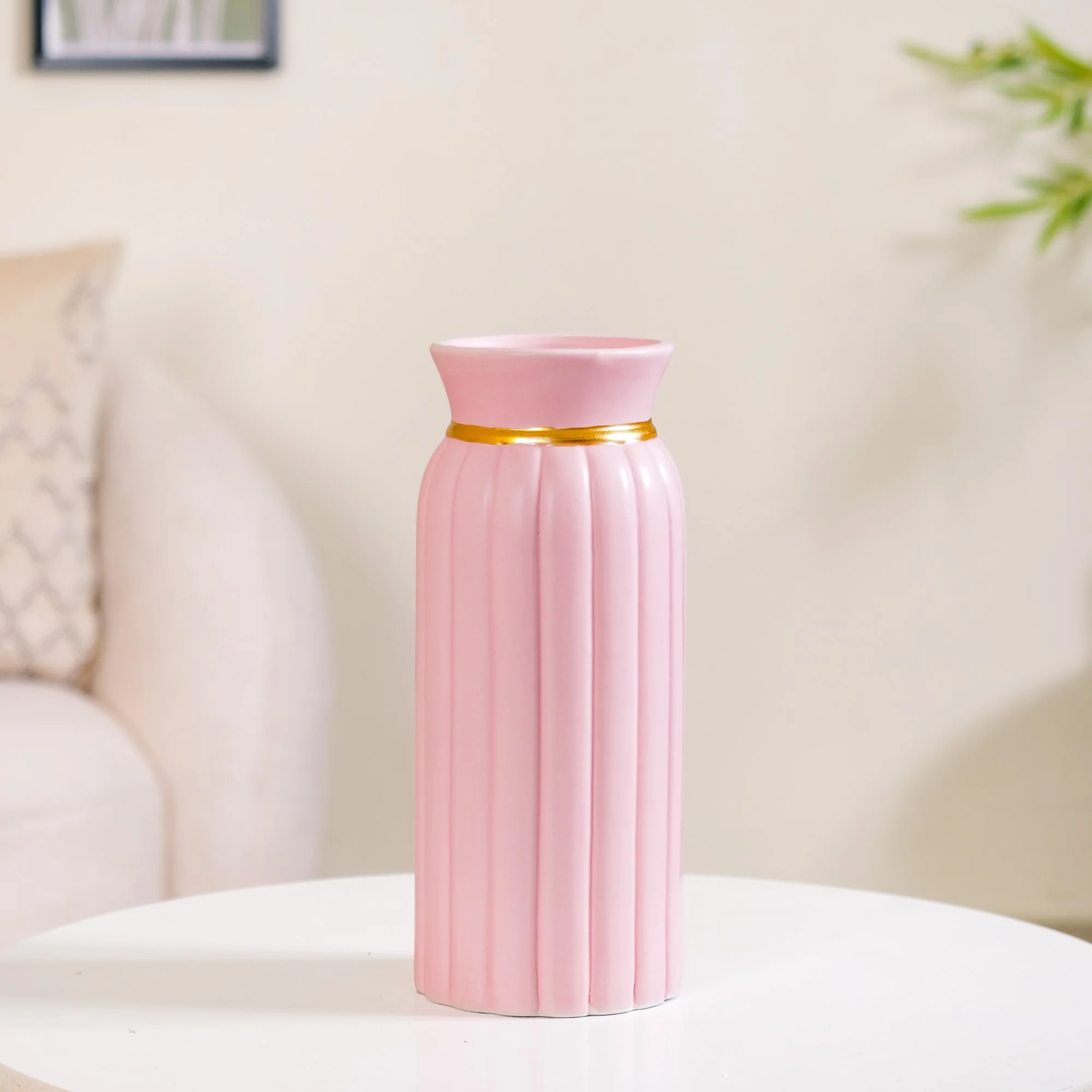 Tall Ceramic Flower Vase Soft Pink - Image 2