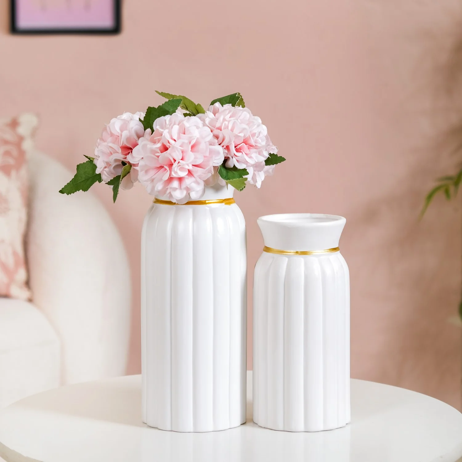 Tall Classic Ceramic Vase Set Of 2 White
