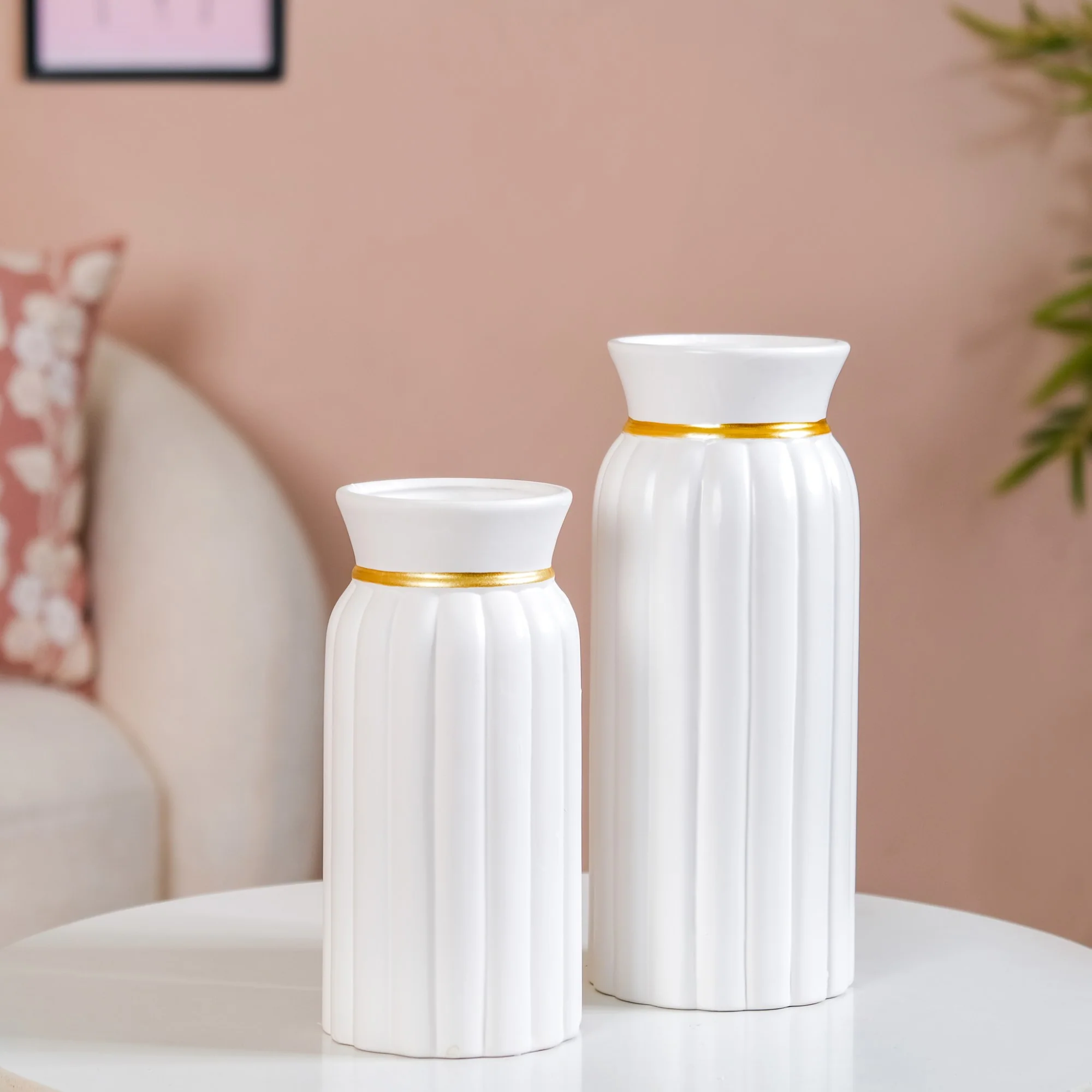 Tall Classic Ceramic Vase Set Of 2 White - Image 3