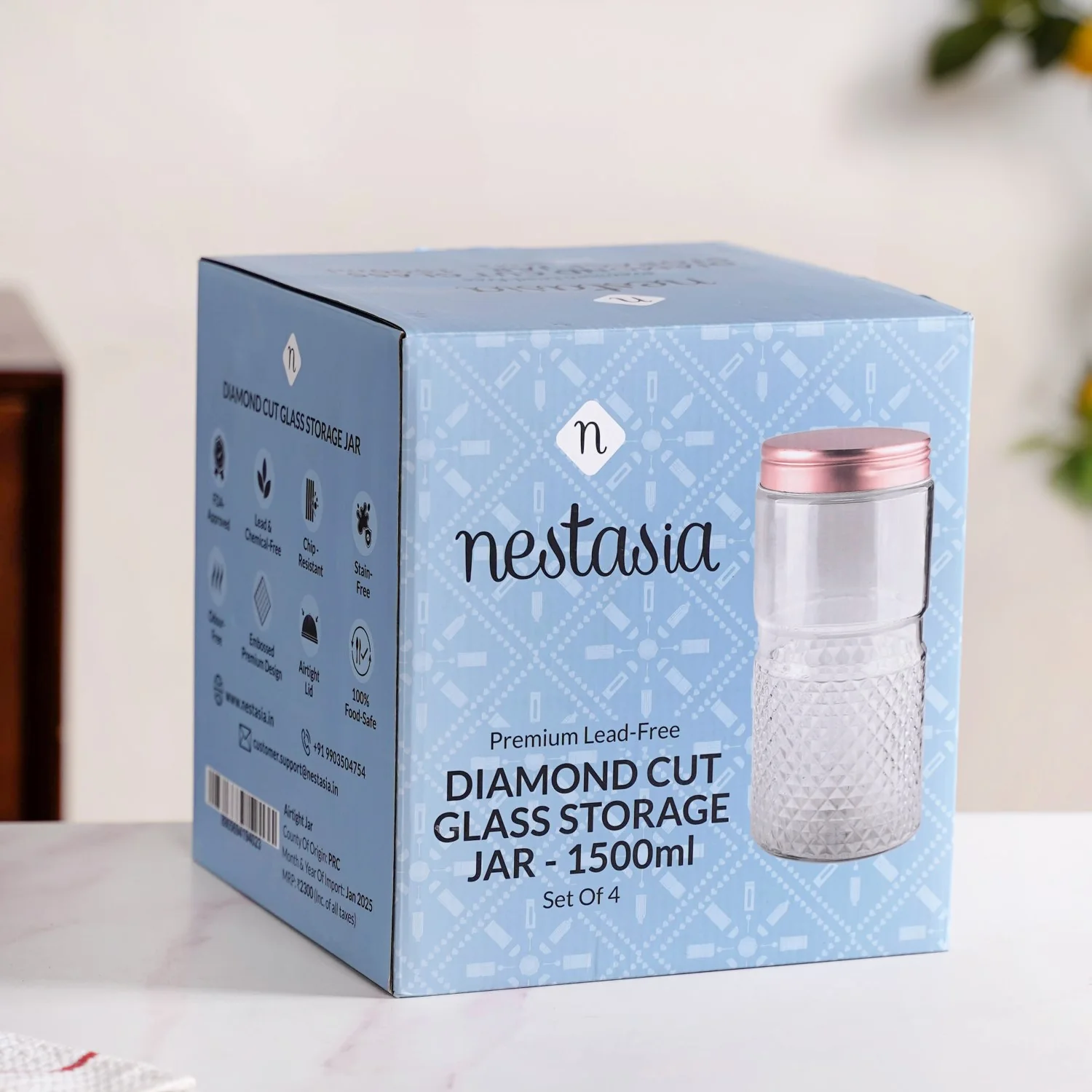 Tall Glass Jar With Rose Gold Lid Set Of 4 1500ml - Image 11