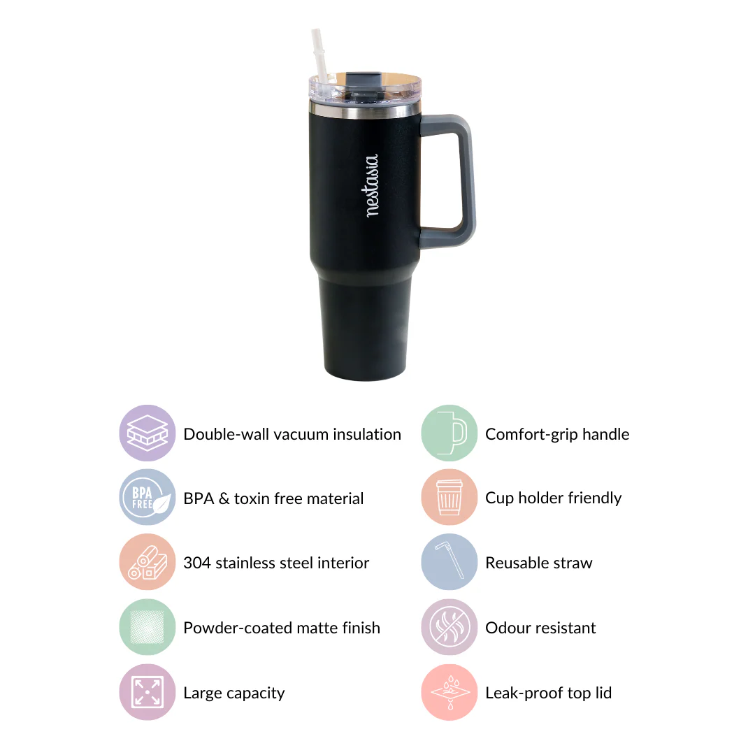 Tall Insulated Travel Water Bottle Leakproof Black 1200ml - Image 5