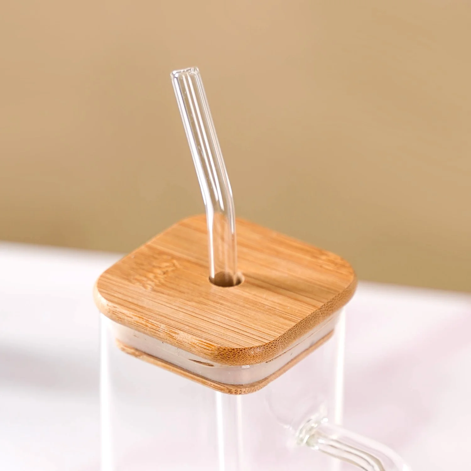 Tall Square Glass Sipper Set Of 4 With Glass Straw 400ml - Image 6