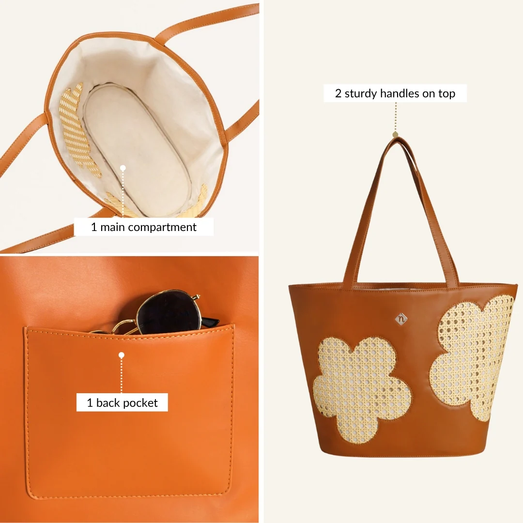 Tan Rattan Tote Bag With Back Pocket - Image 5