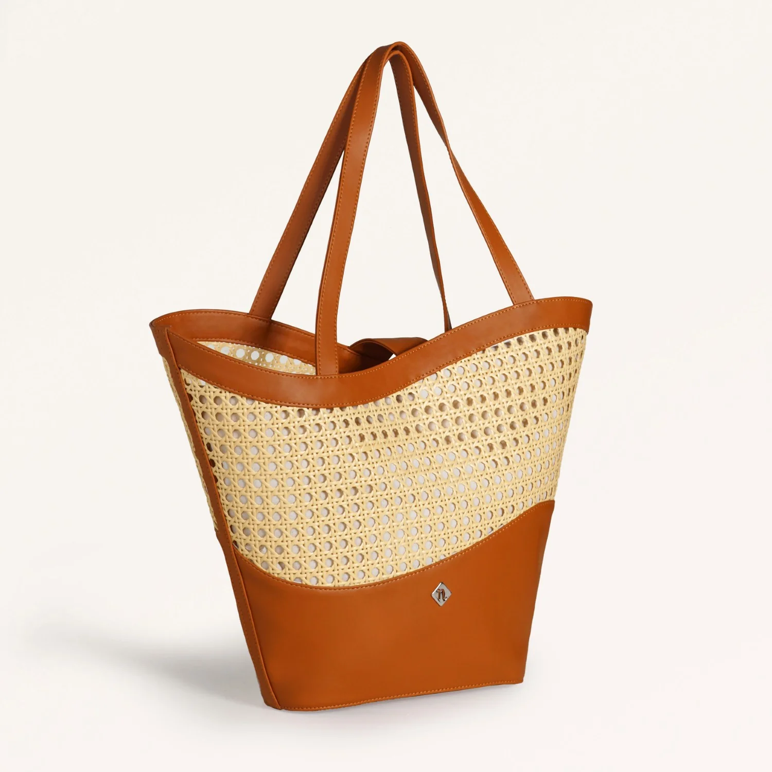 Tan Rattan Weave Beach Bag - Image 9