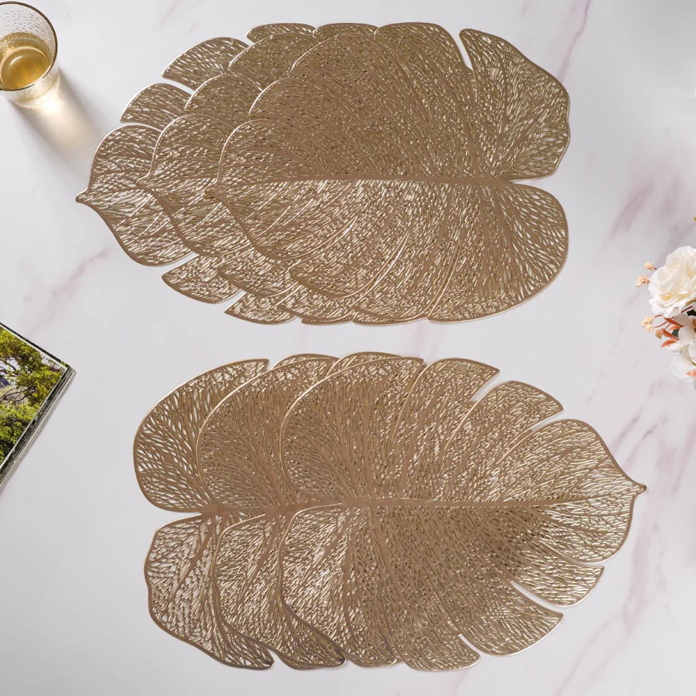 Taro Leaves Placemat Set of 6 Gold 15x12 Inch - Image 10