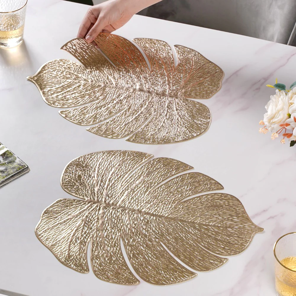 Taro Leaves Placemat Set of 6 Gold 15x12 Inch - Image 3
