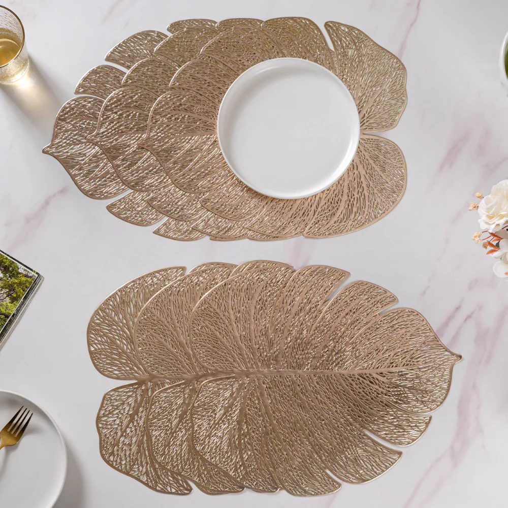 Taro Leaves Placemat Set of 6 Gold 15x12 Inch - Image 4
