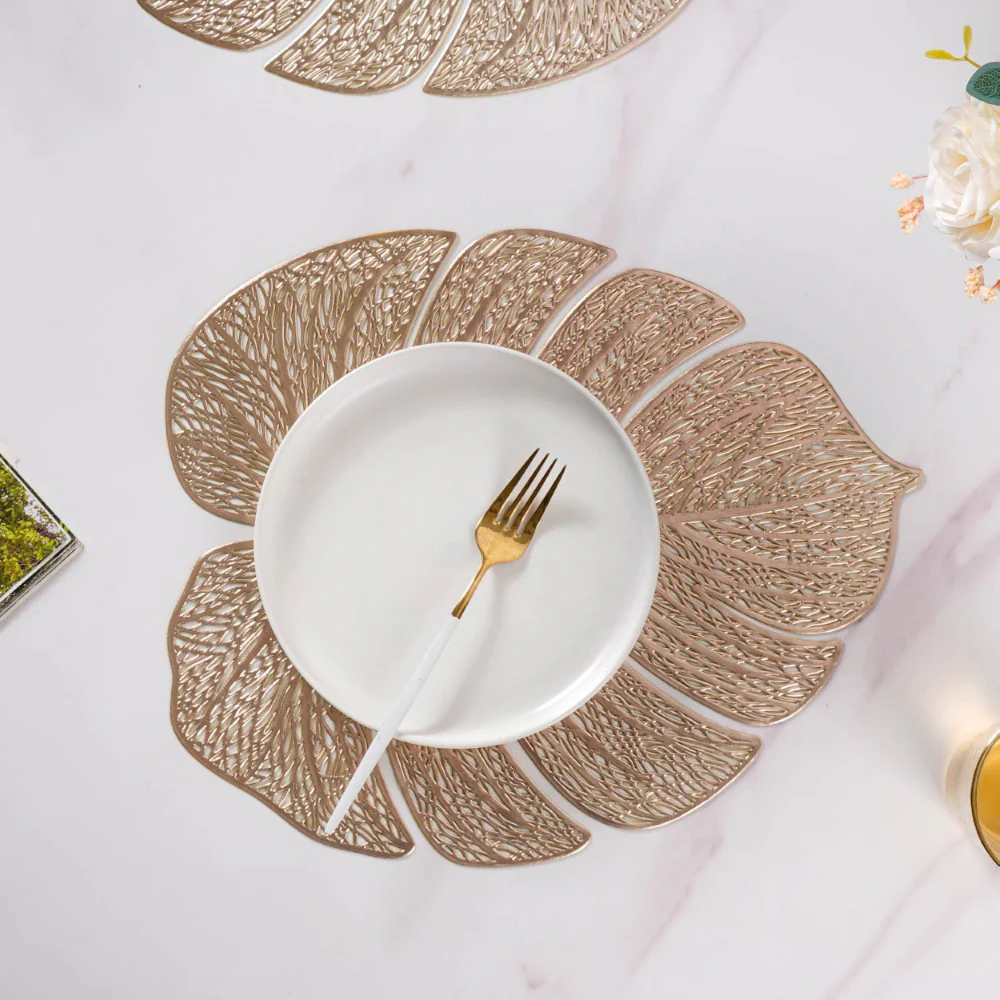 Taro Leaves Placemat Set of 6 Gold 15x12 Inch - Image 8