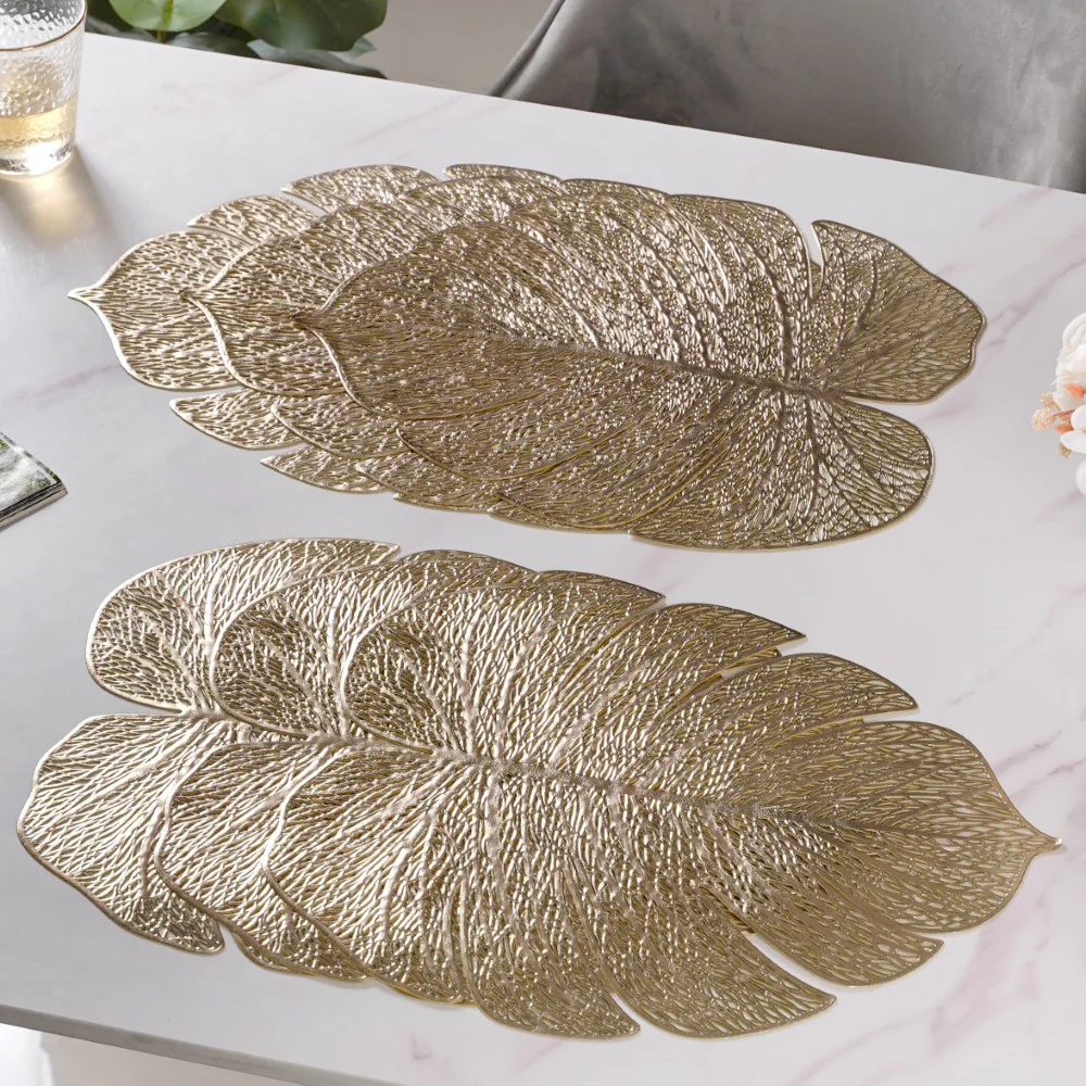 Taro Leaves Placemat Set of 6 Gold 15x12 Inch - Image 9