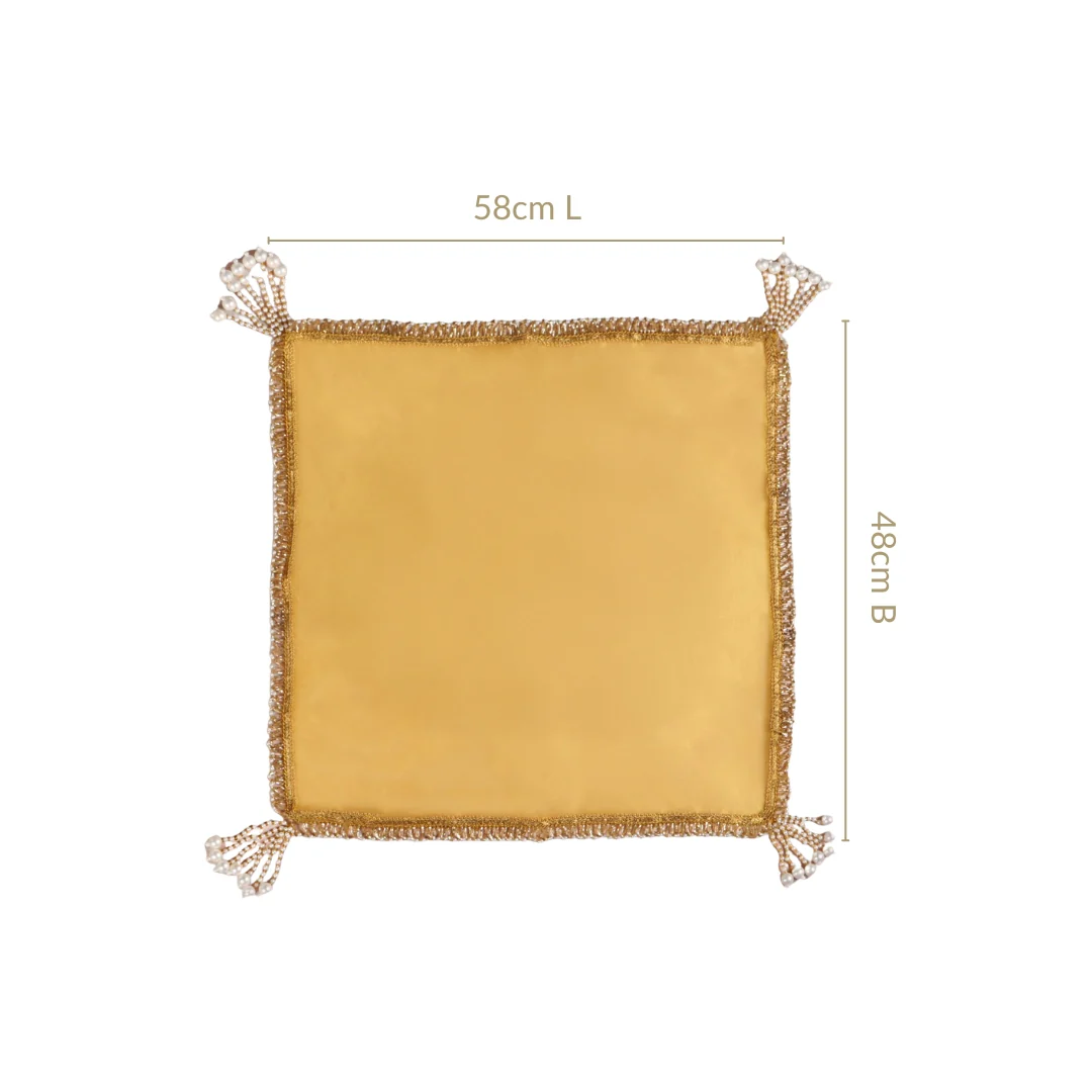 Tasselled Organza Thali Cover Yellow Set Of 2 - Image 5