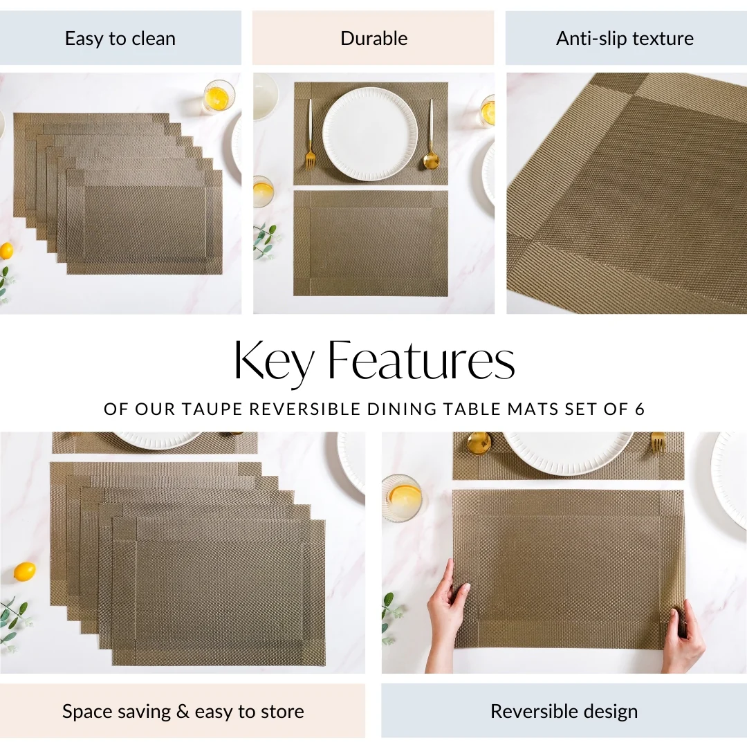 Taupe Reversible Dining Table Mats Set Of 6 - Image 5