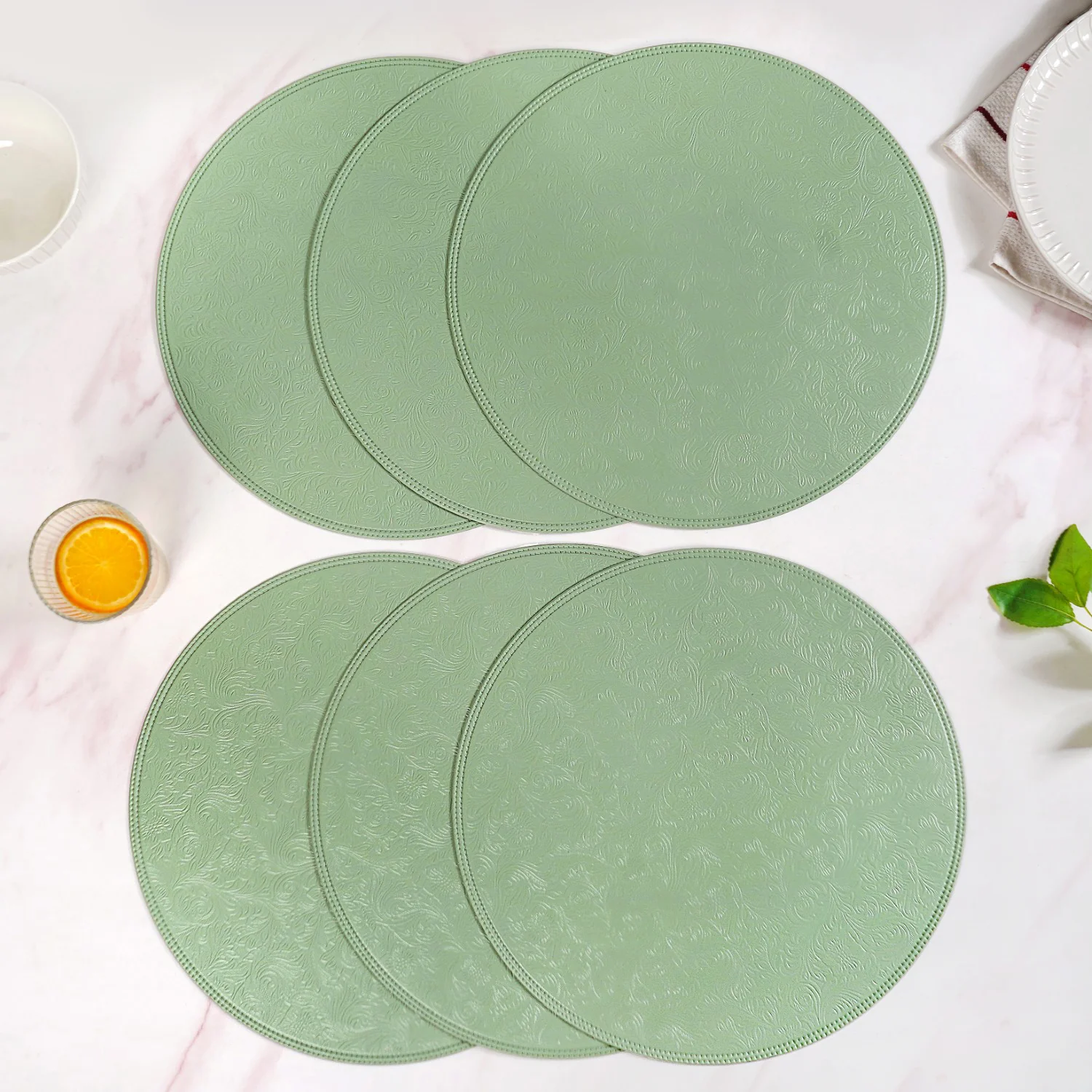 Tea Green Round Table Mat Set Of 6 - Image 7