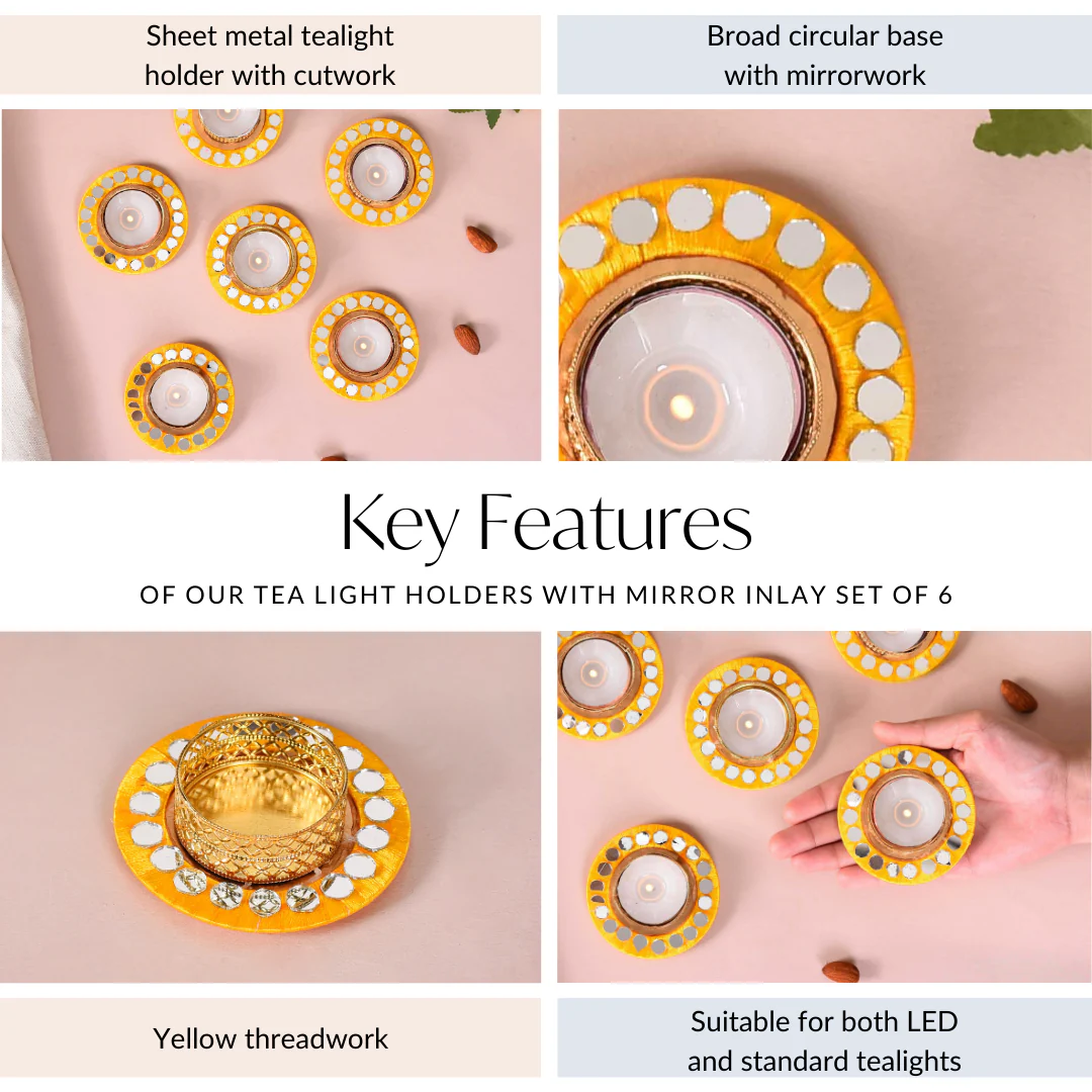 Tea Light Holders With Mirror Inlay Set Of 6 - Image 5