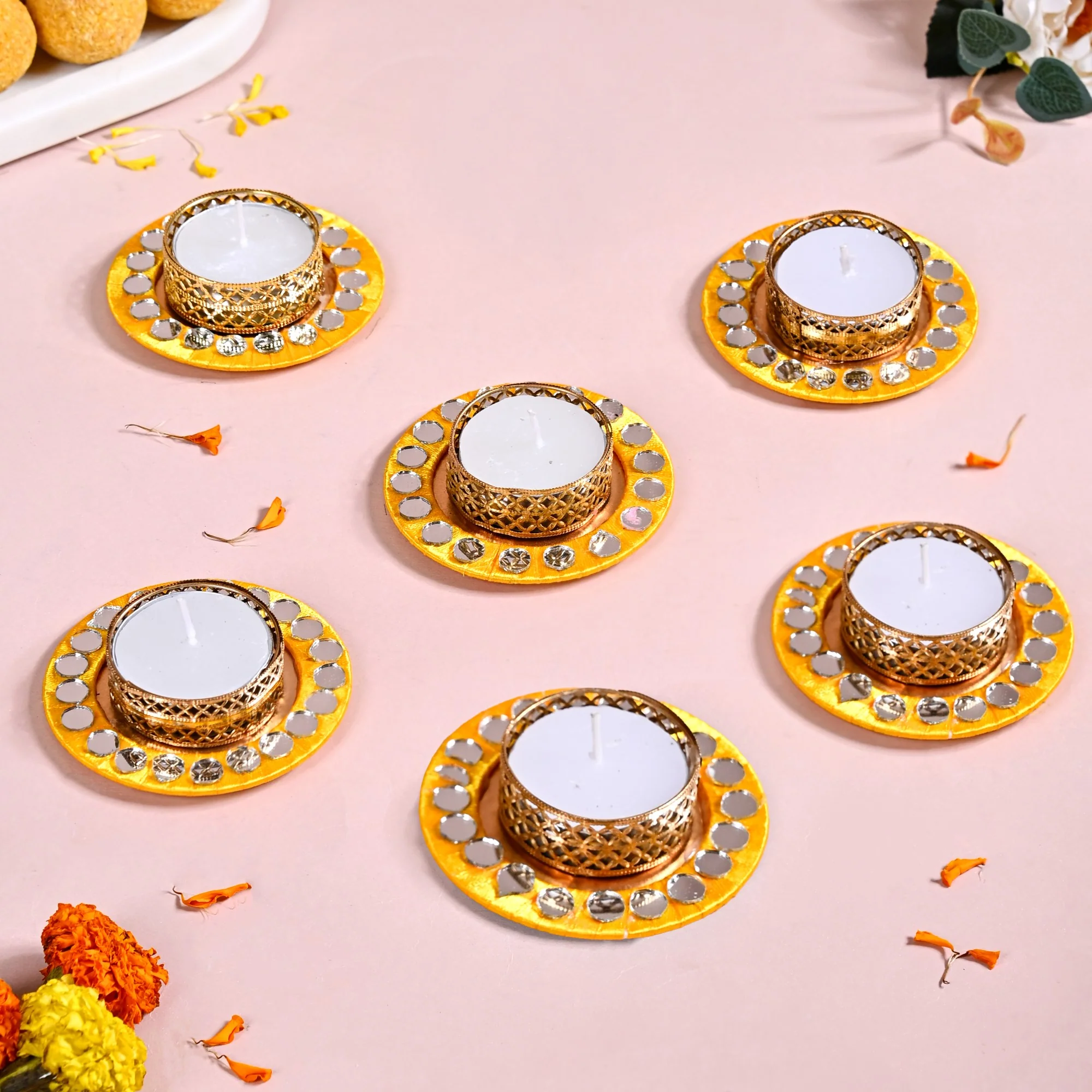 Tea Light Holders With Mirror Inlay Set Of 6 - Image 9