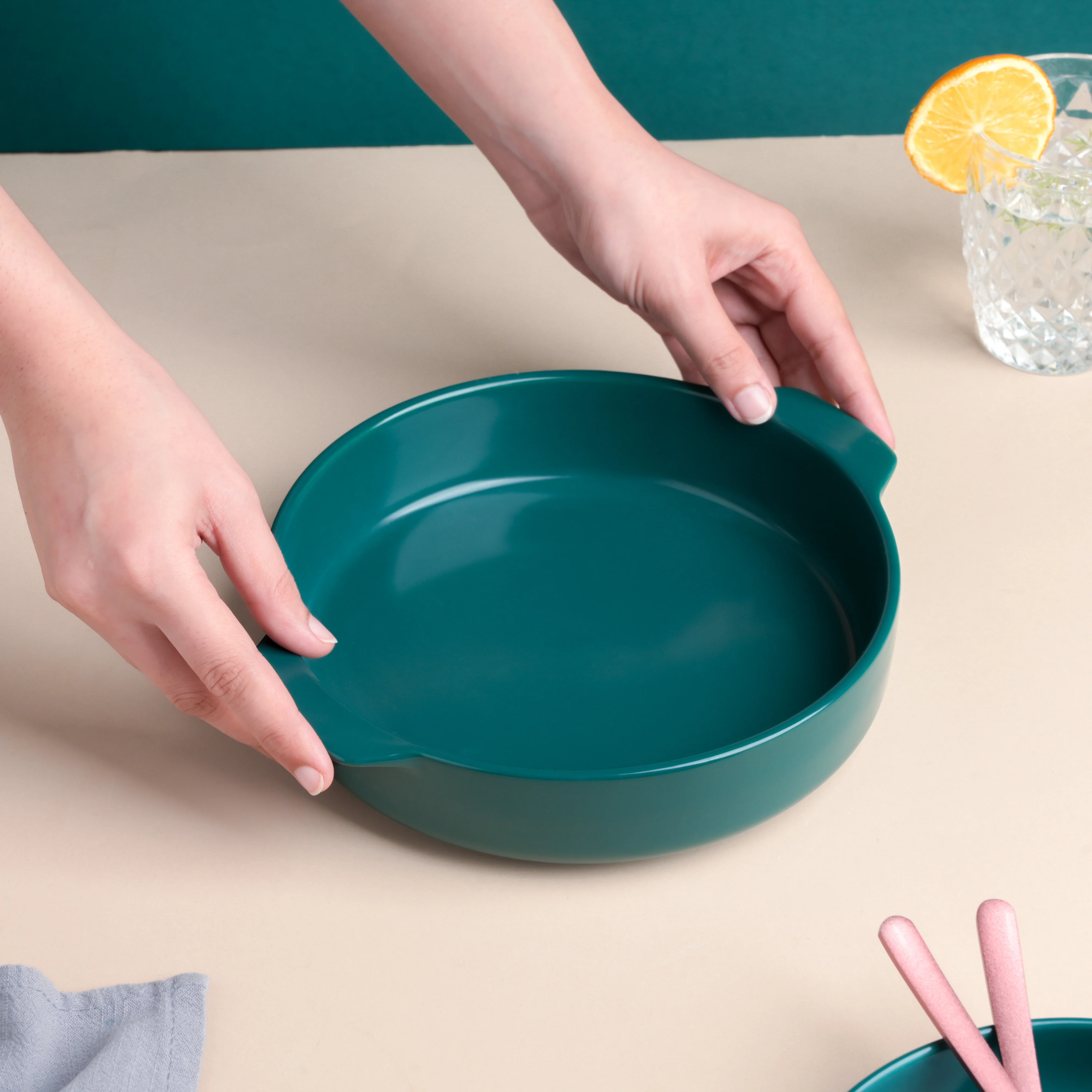 Teal Baking Pot with Handle - Image 4