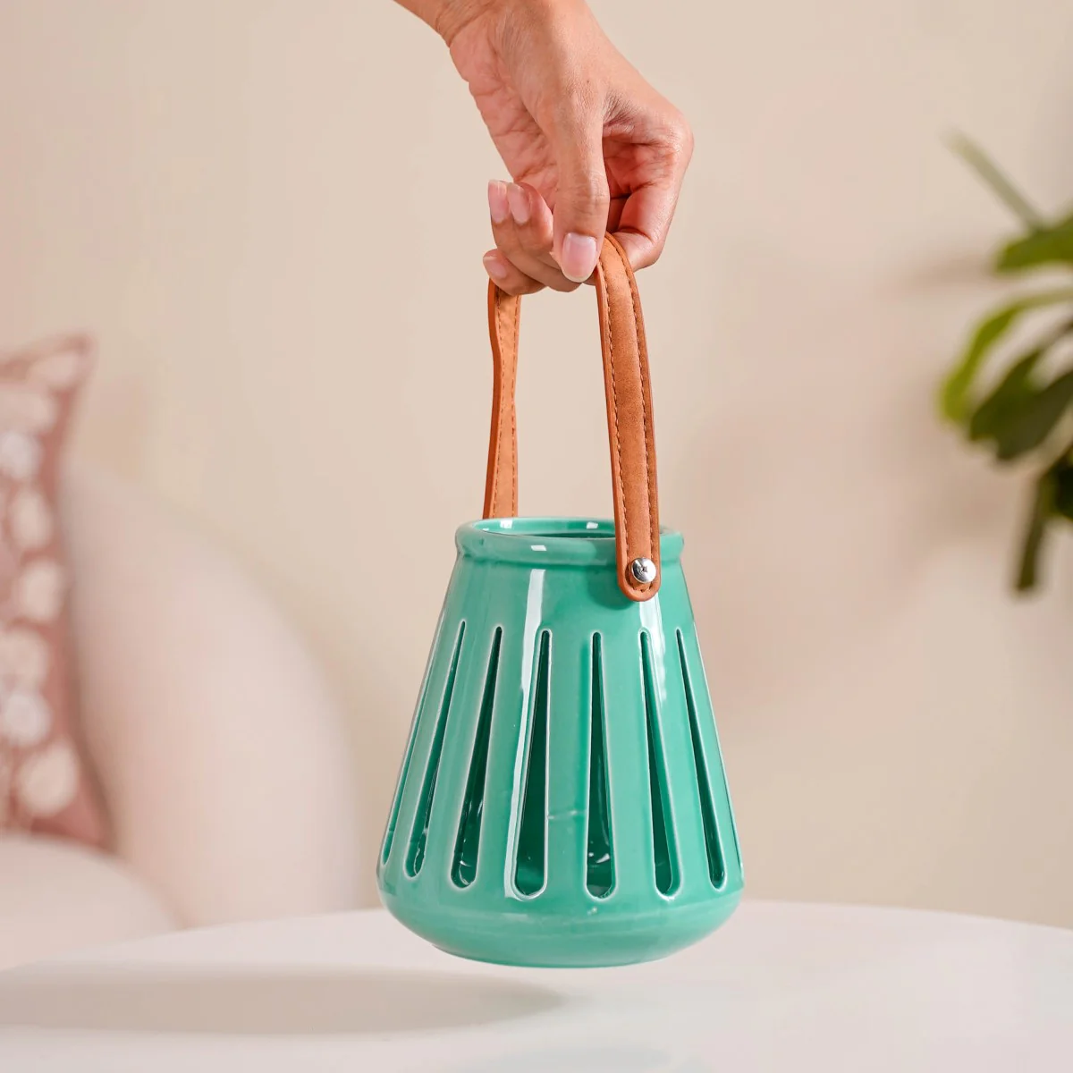 Teal Decorative Ceramic Lantern Set of 2 - Image 10