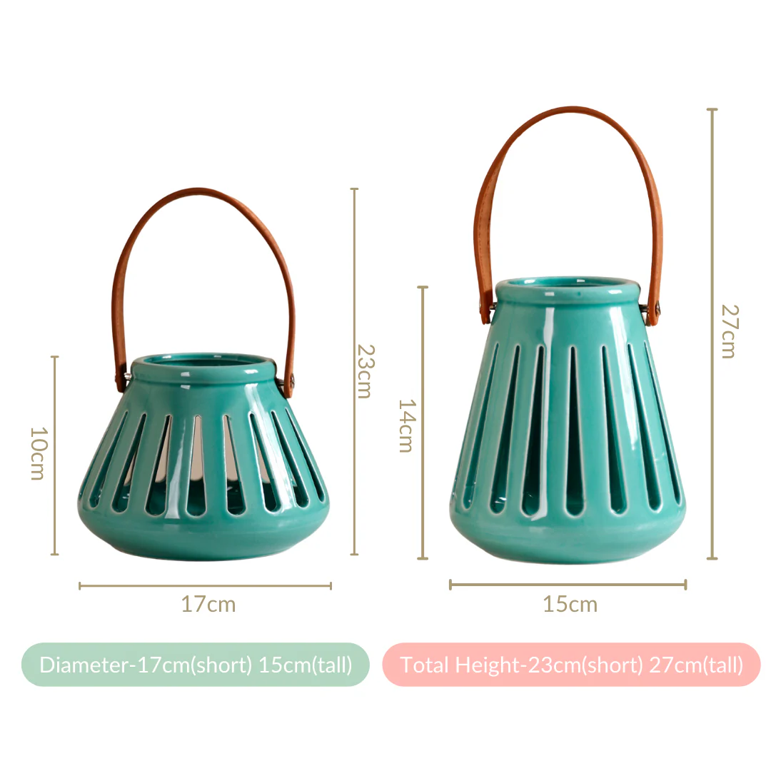 Teal Decorative Ceramic Lantern Set of 2 - Image 12