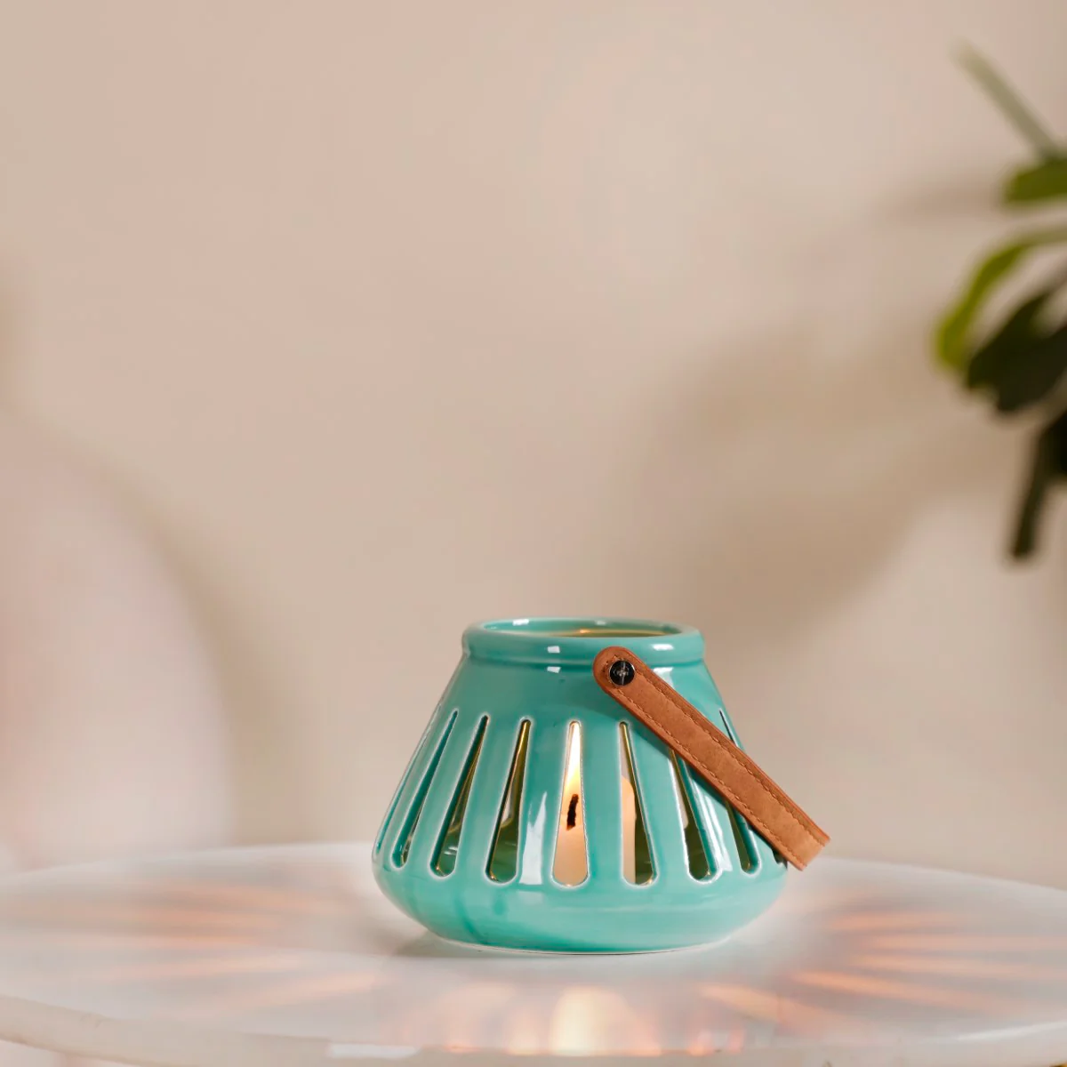 Teal Decorative Ceramic Lantern Set of 2 - Image 5