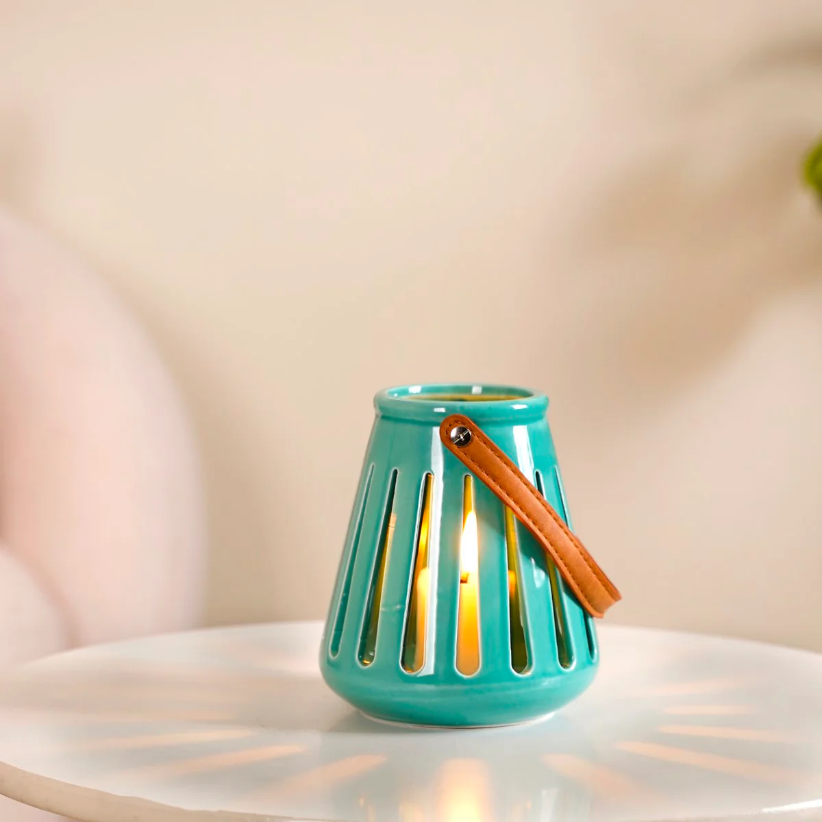 Teal Decorative Ceramic Lantern Set of 2 - Image 7