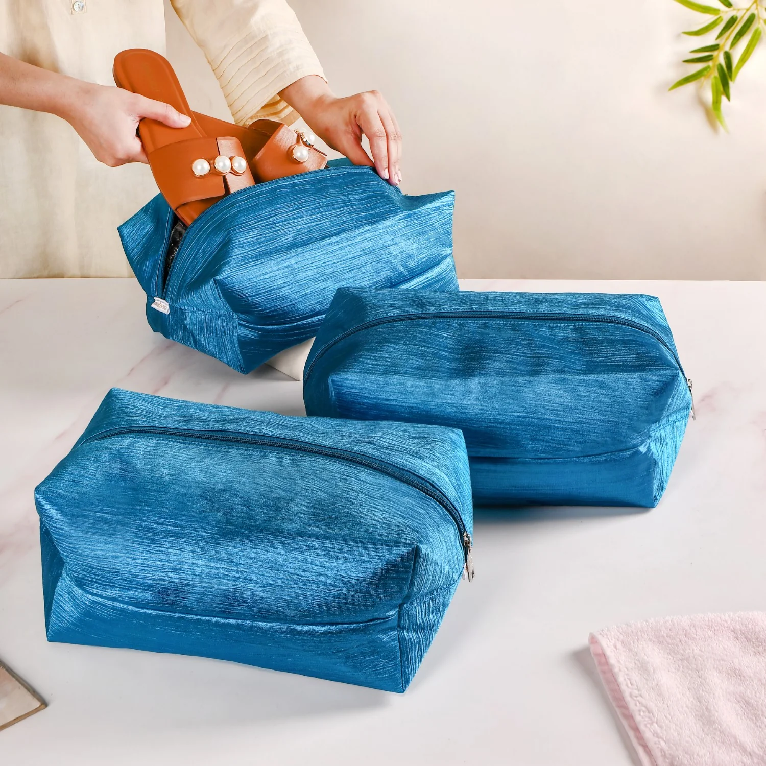 Teal Zippered Shoe Bags For Travel Large Set Of 3 - Image 2