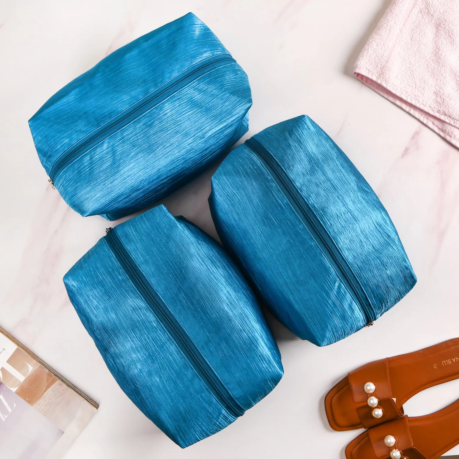 Teal Zippered Shoe Bags For Travel Large Set Of 3 - Image 3
