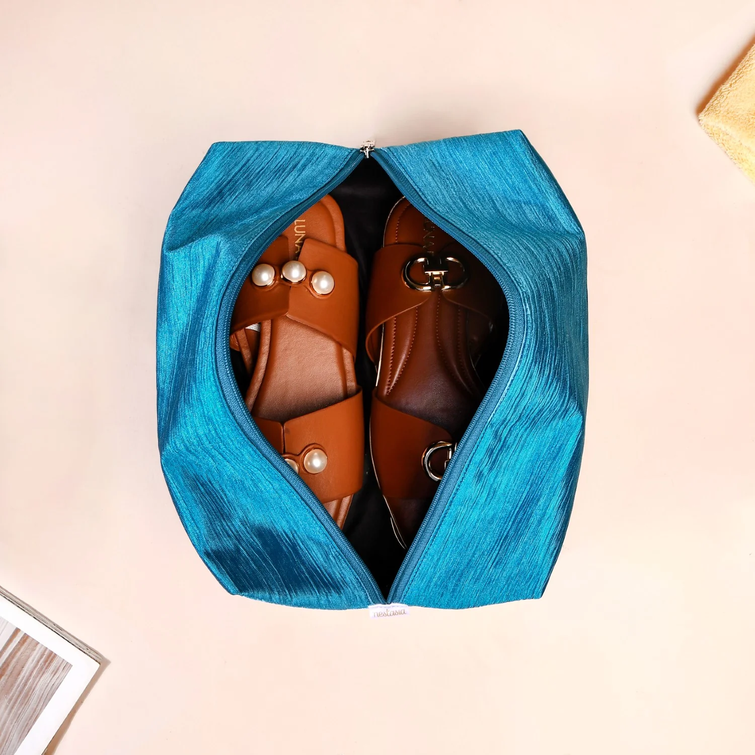 Teal Zippered Shoe Bags For Travel Large Set Of 3 - Image 6