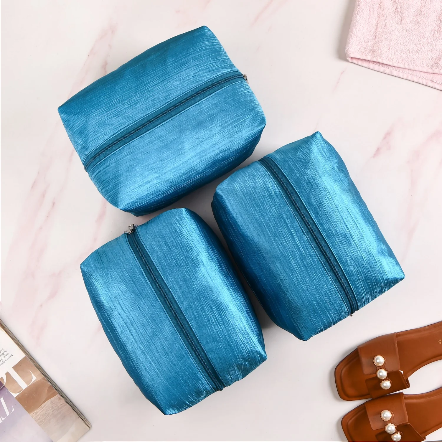 Teal Zippered Travel Shoe Bags Small Set Of 3 - Image 3