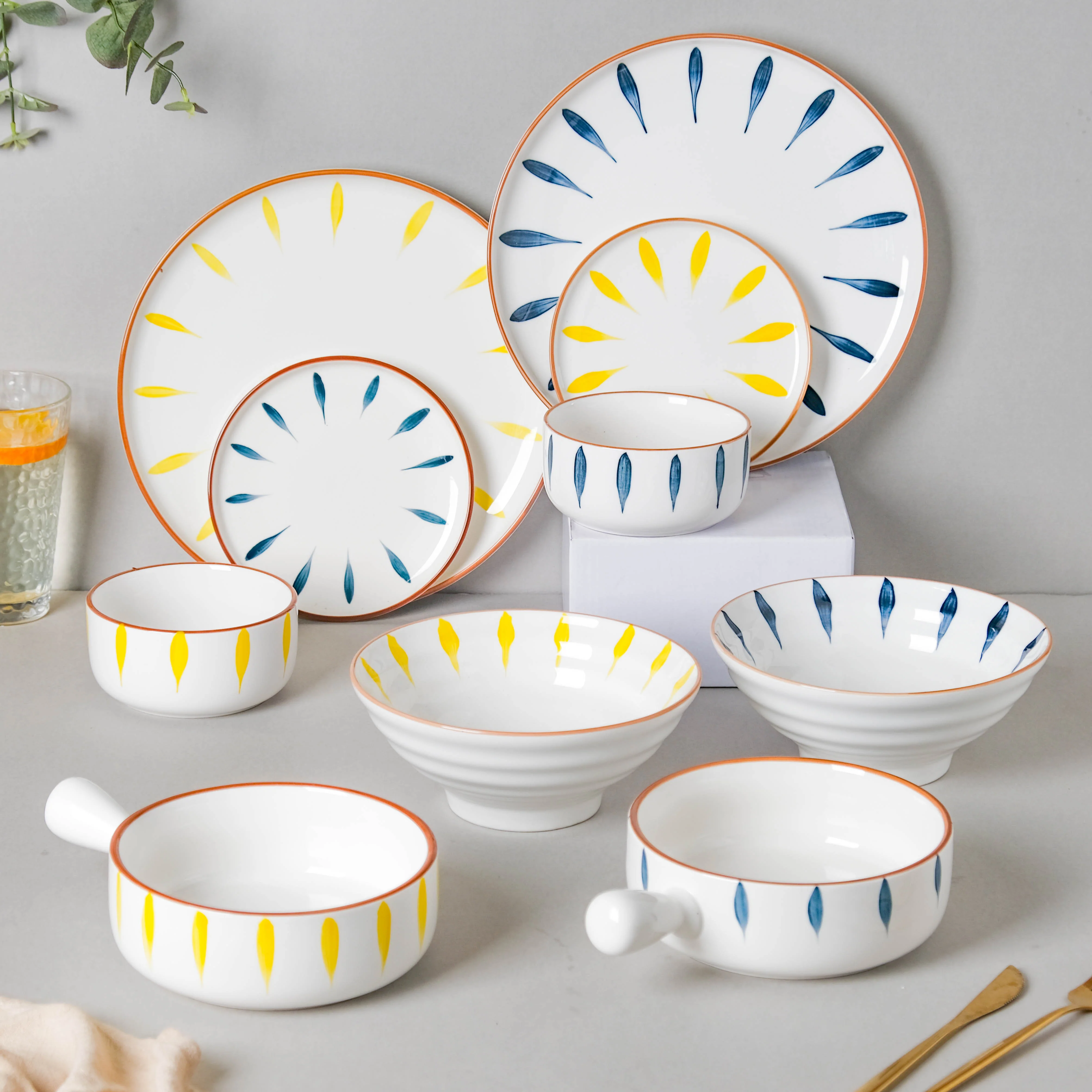 Teardrop Blue And Yellow 22 Piece Dinner Set For 6 - Image 2