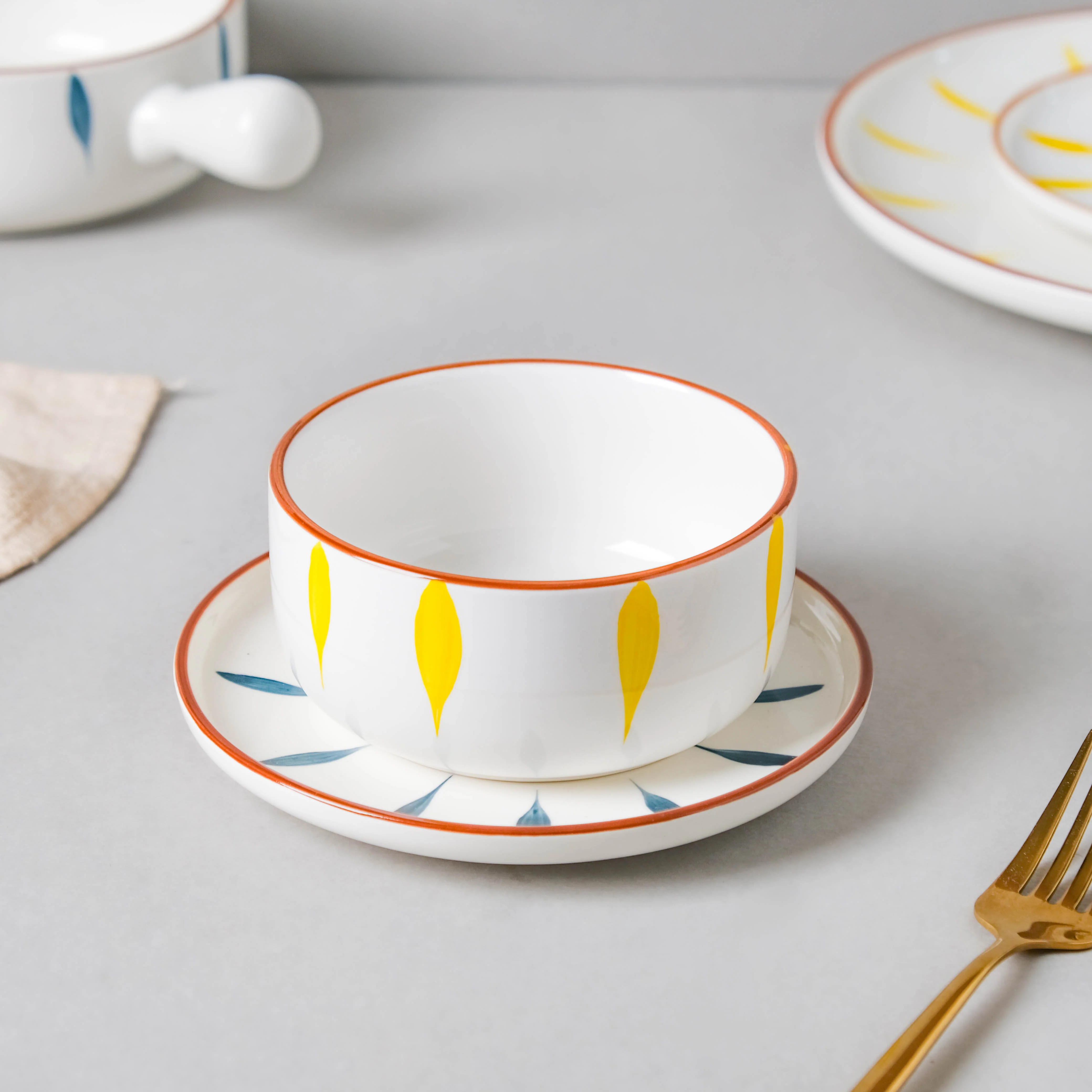 Teardrop Blue And Yellow 22 Piece Dinner Set For 6 - Image 4