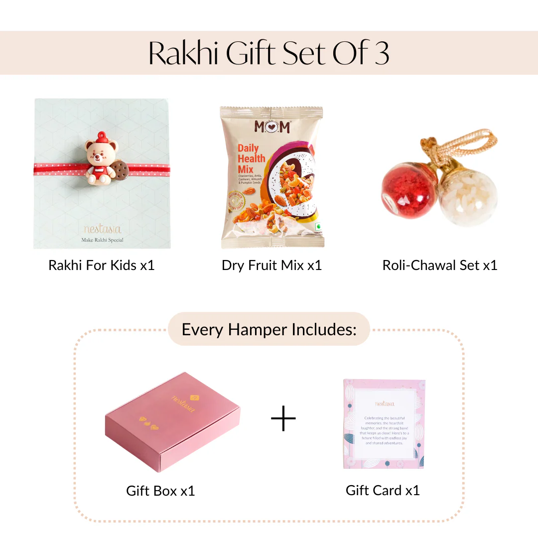 Teddy Bear Kids Rakhi Gift Hamper Set Of 3 With Box And Card - Image 8