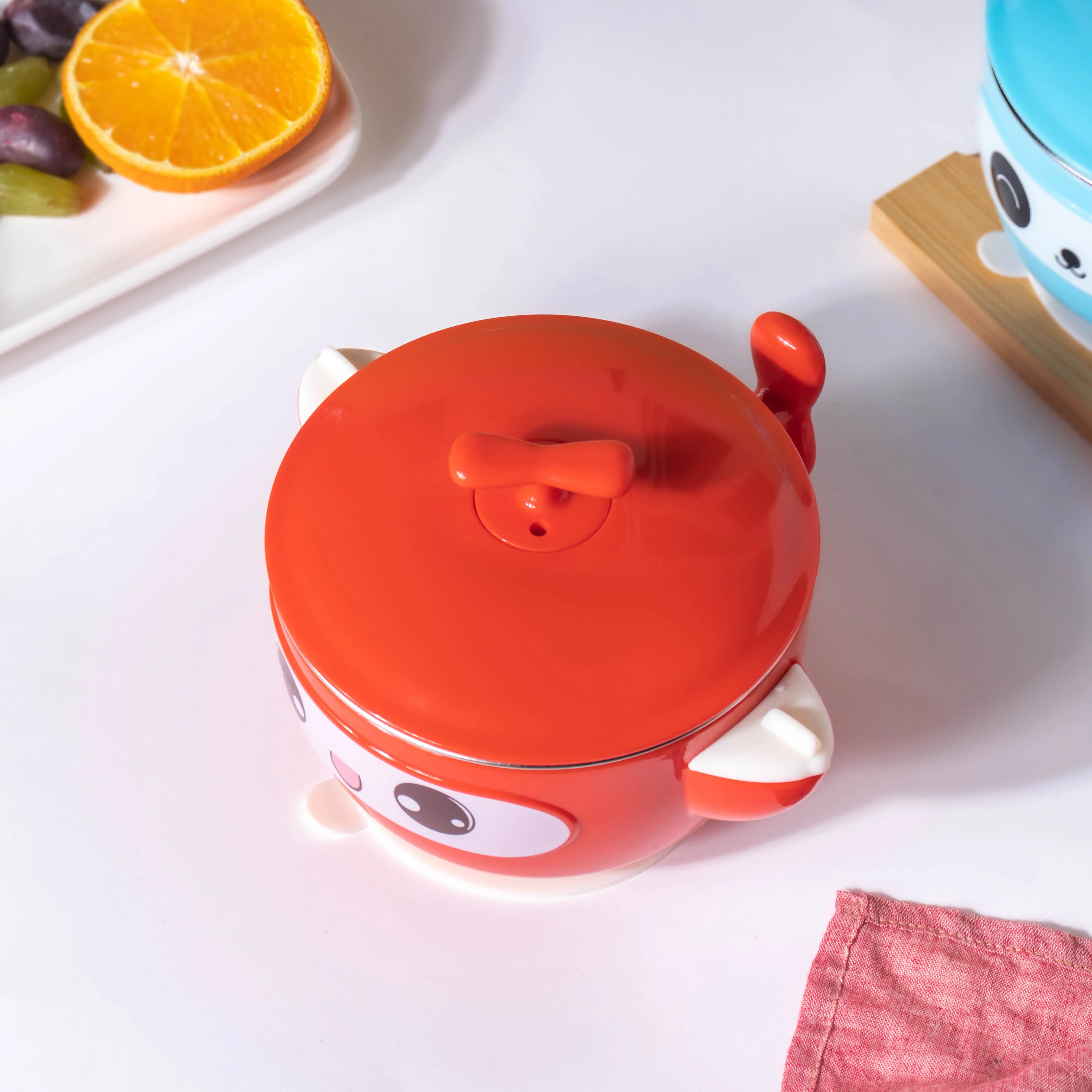 Airtight Stay Warm Steel Bowl With Suction Base Red 300 ml - Image 11