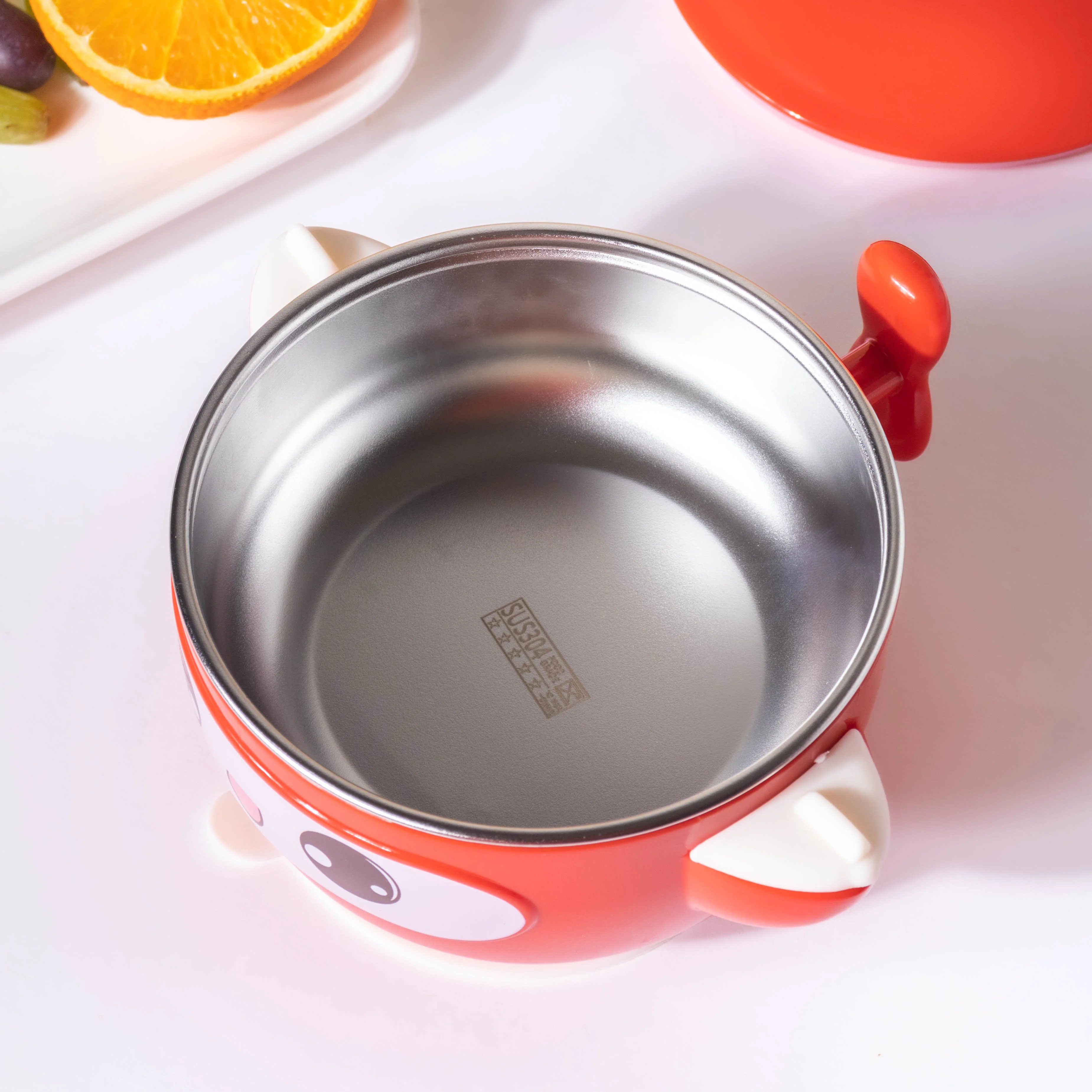 Airtight Stay Warm Steel Bowl With Suction Base Red 300 ml - Image 5