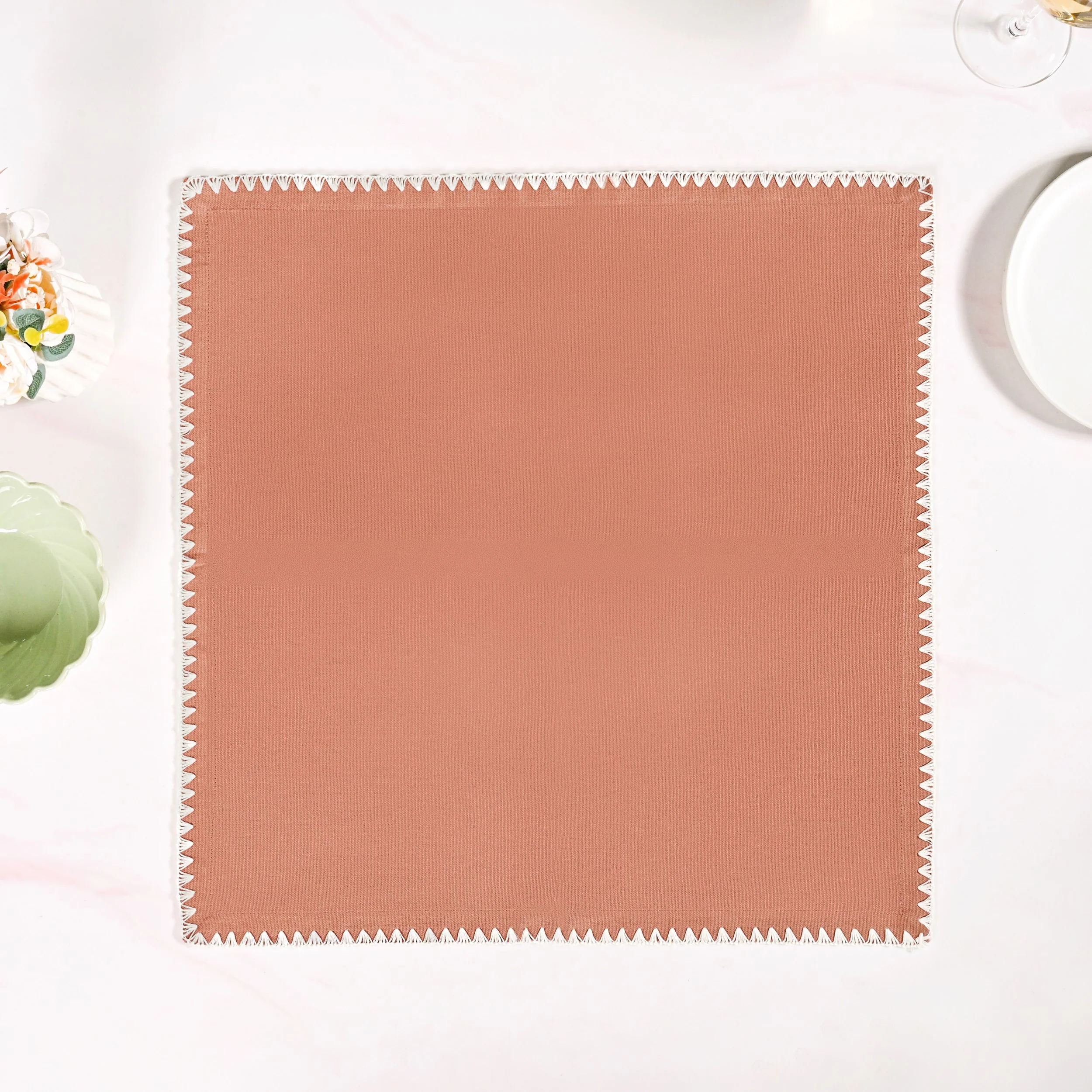 Terracotta Embroidered Edges Table Napkin Set Of 6 - Image 6