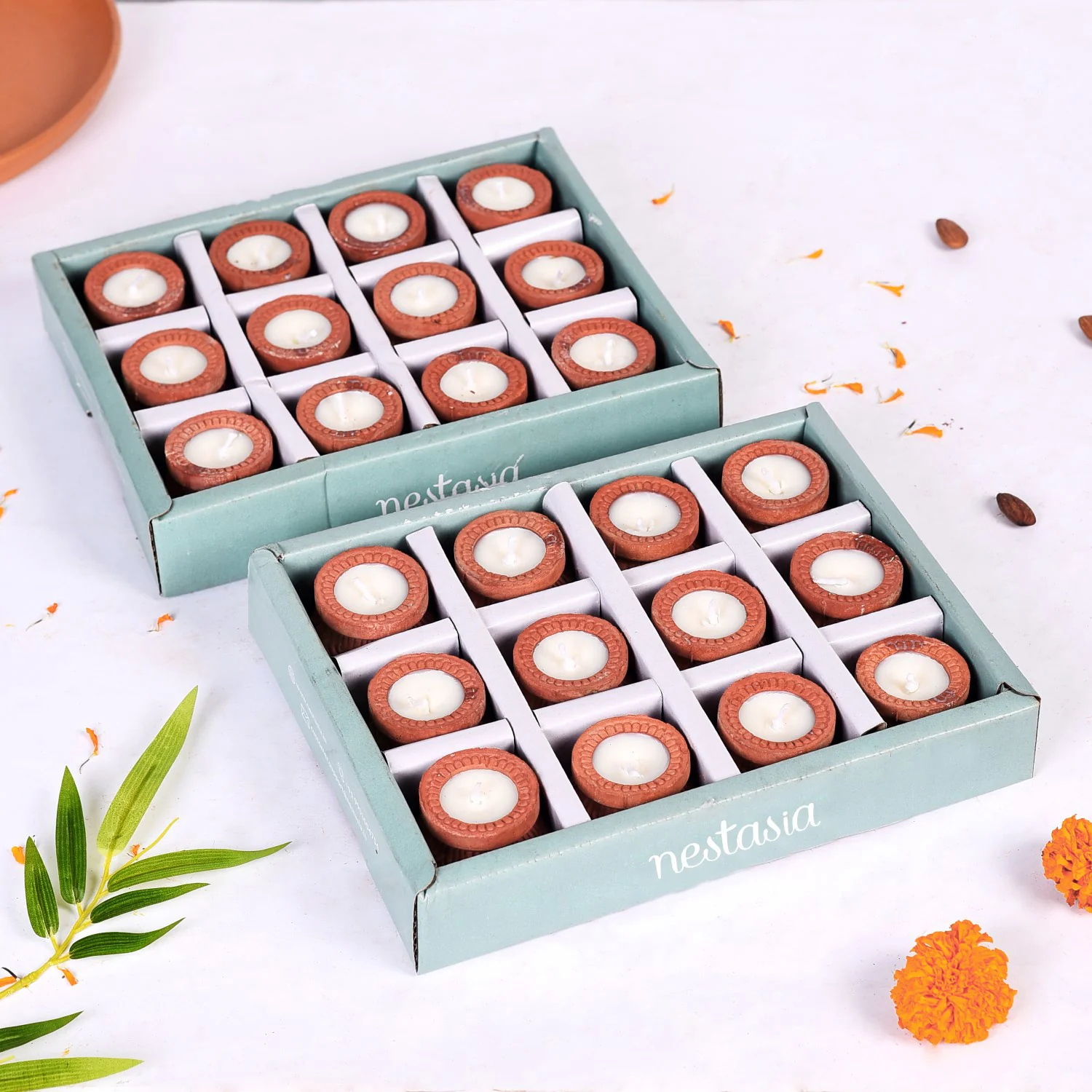 Terracotta Matki Engraved Diyas With Wax Set Of 24 - Image 6