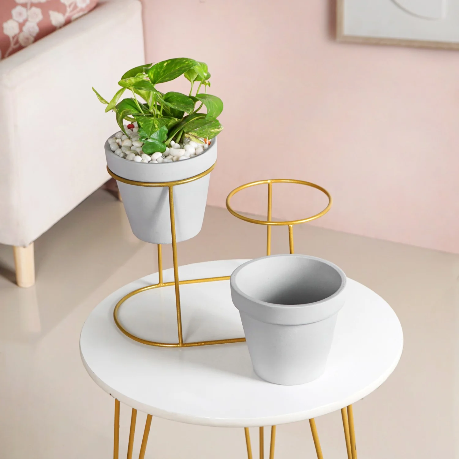 TerraDuo Grey Planters Pair With Gold Stand - Image 6