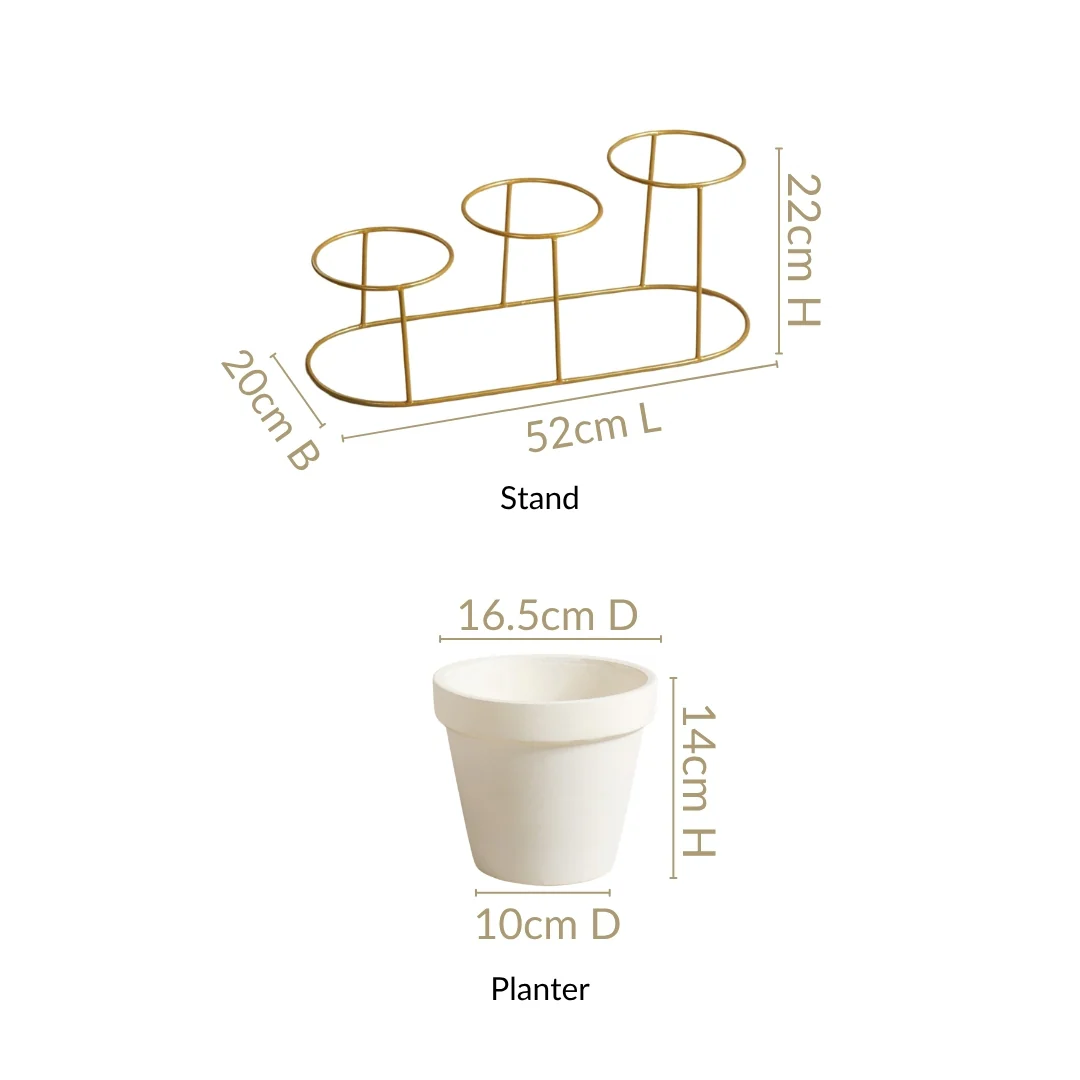 TerraGold Planters With Metal Stand Cream White - Image 4