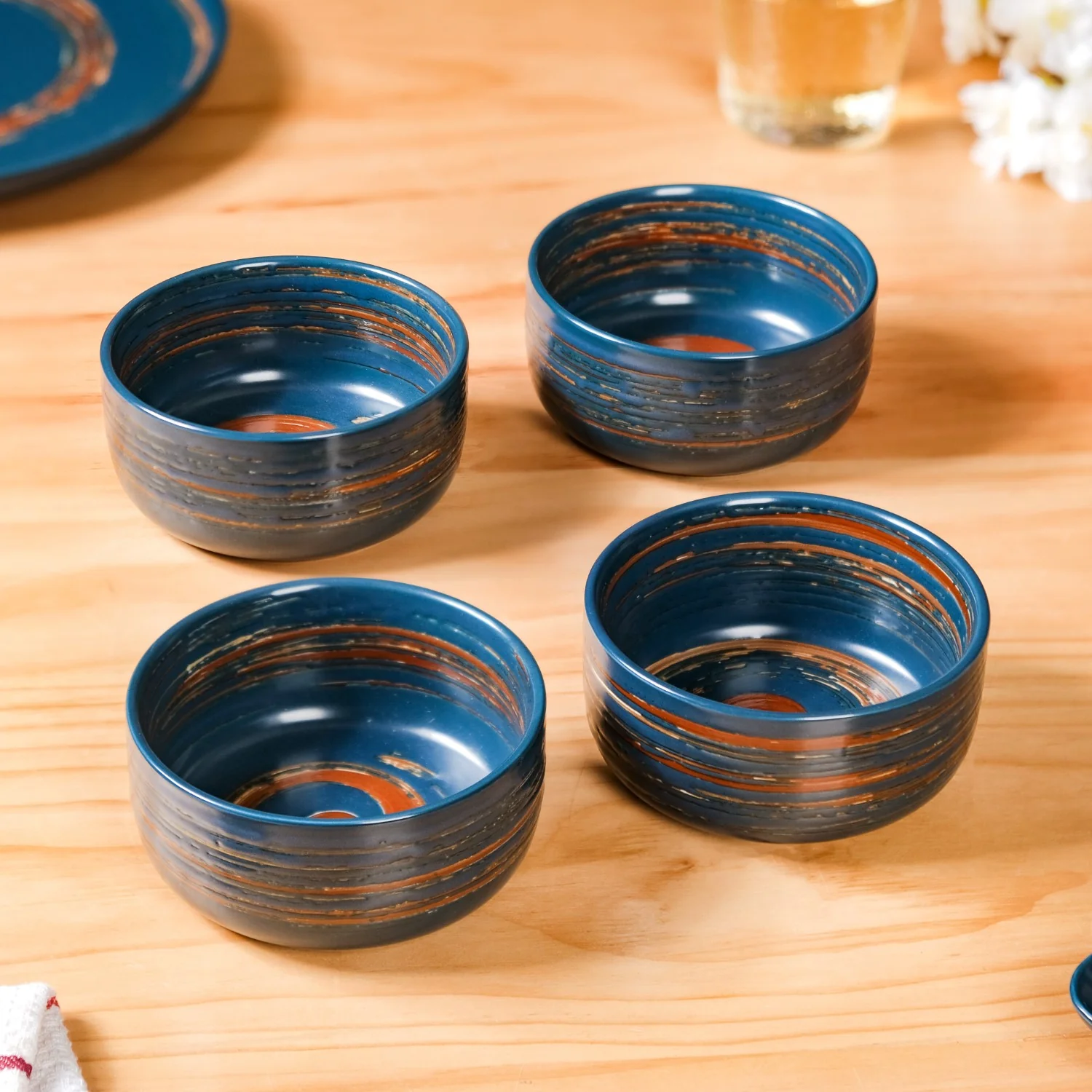 Textured Brushstroke Soup Bowls Navy Blue Set Of 4 300ml - Image 10
